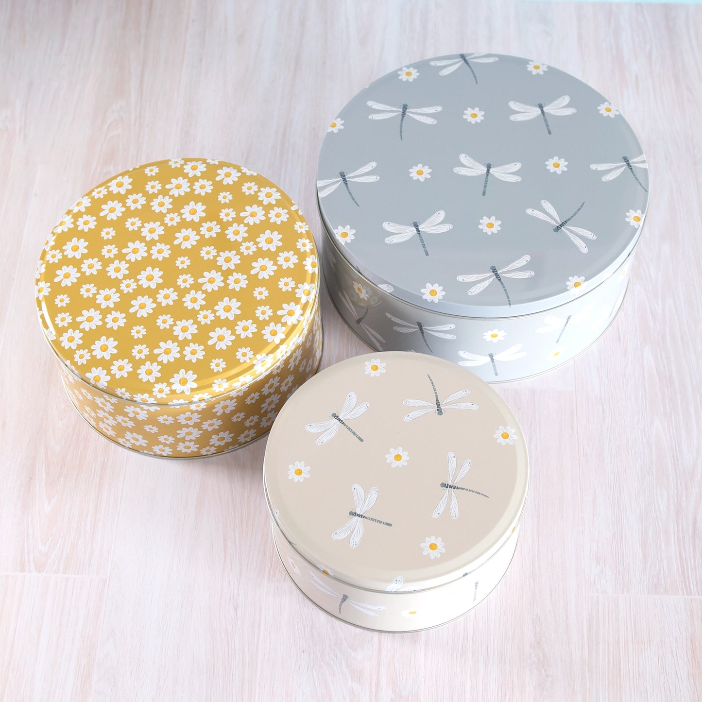 Set of 3 Floral Dragonflies Meadow Cake Storage Tins