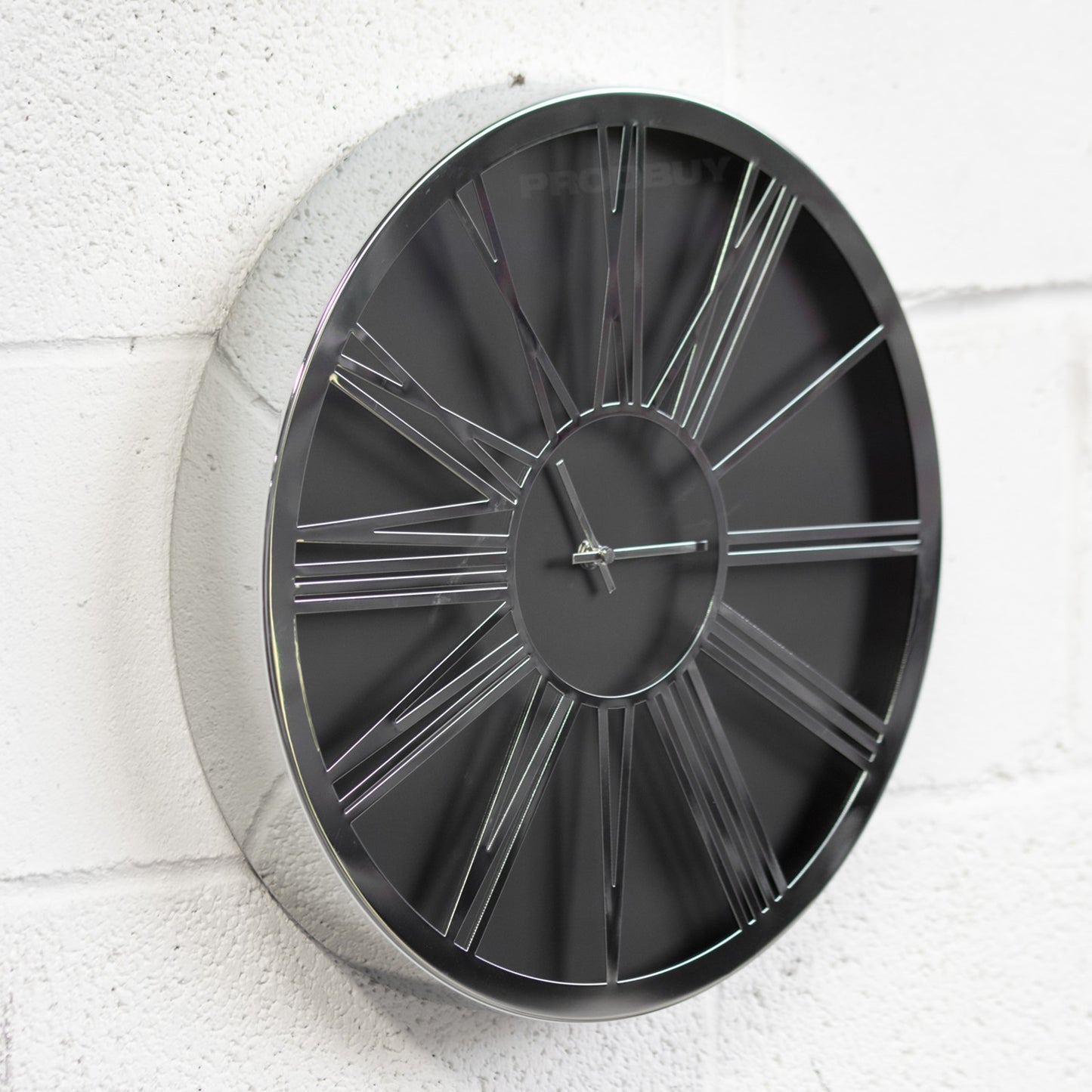 Large Silver & Black 40cm Round Wall Clock