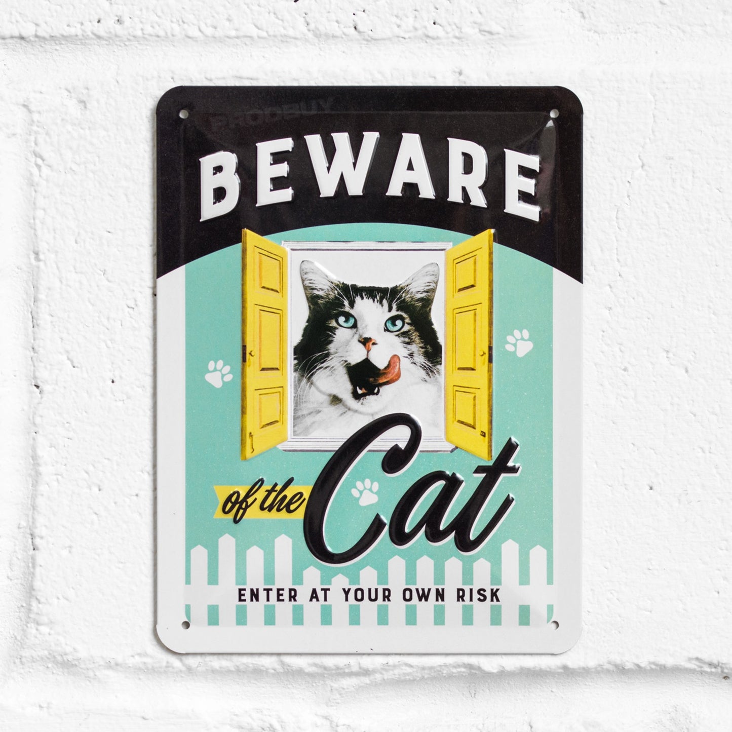 Beware Of The Cat 20cm Metal Tin Sign Hanging Wall Art Plaque