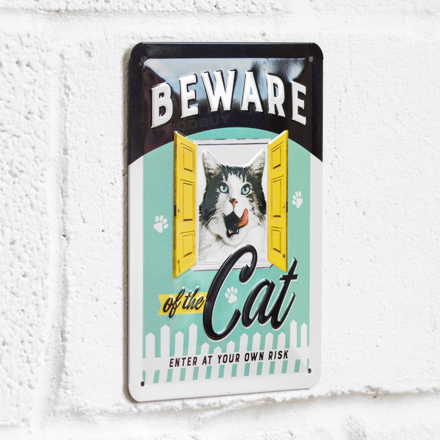 Beware Of The Cat 20cm Metal Tin Sign Hanging Wall Art Plaque