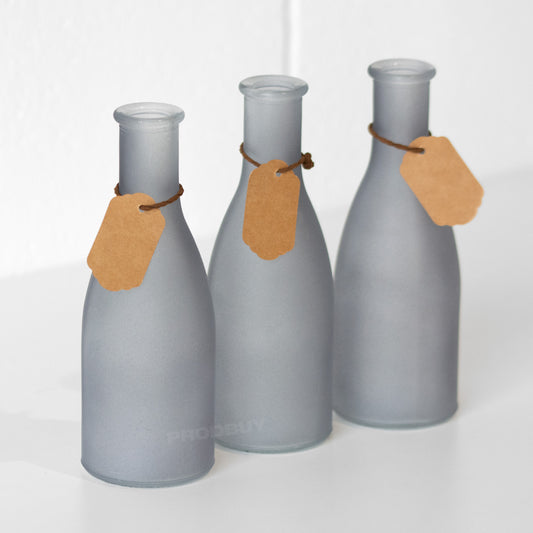Set of 3 Small Grey Frosted Glass Bud Vases