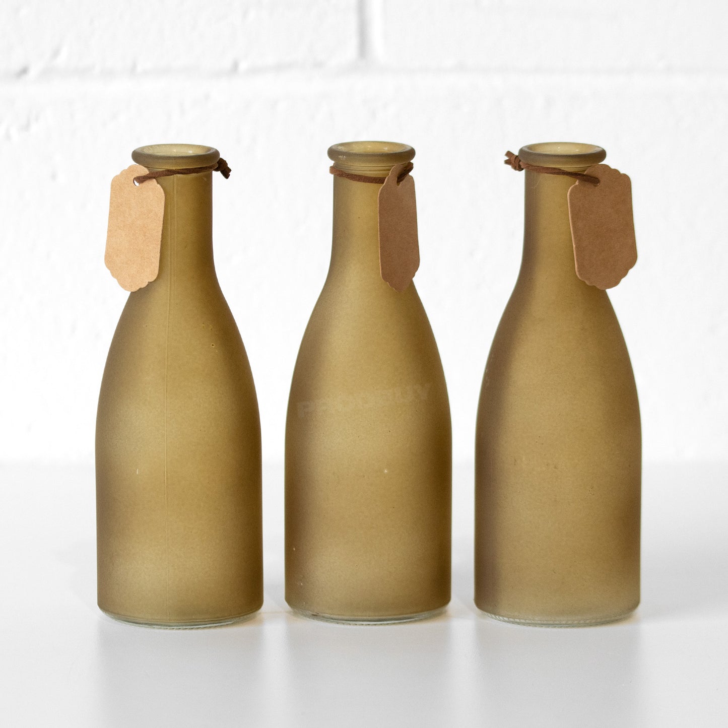 Set of 3 Small Gold Frosted Glass Bud Vases