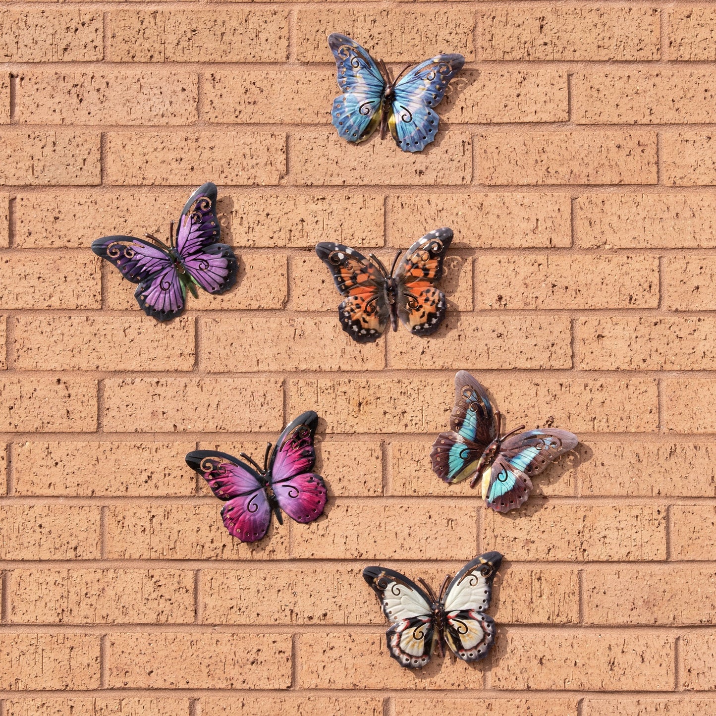 Set of 6 Butterfly Metal Garden Wall Art Fence Ornaments