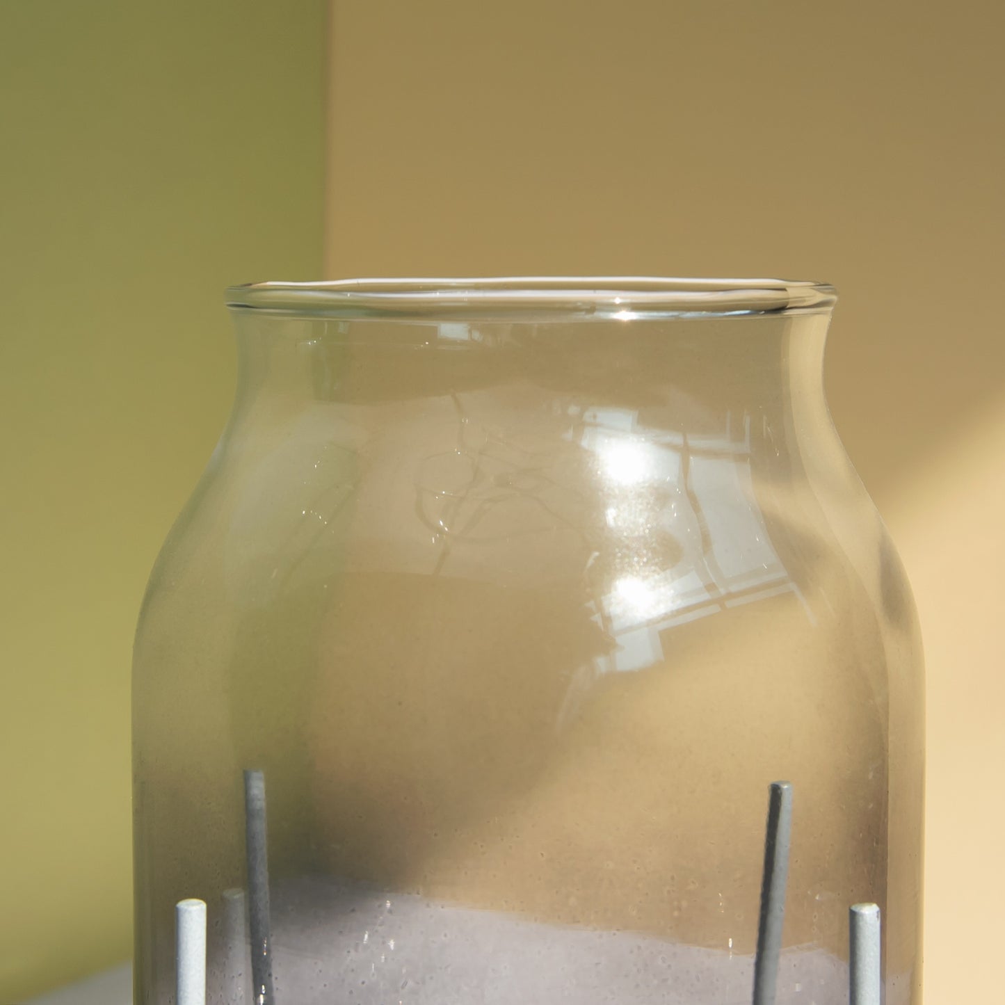 Smokey Grey Glass Vase on Metal Stand