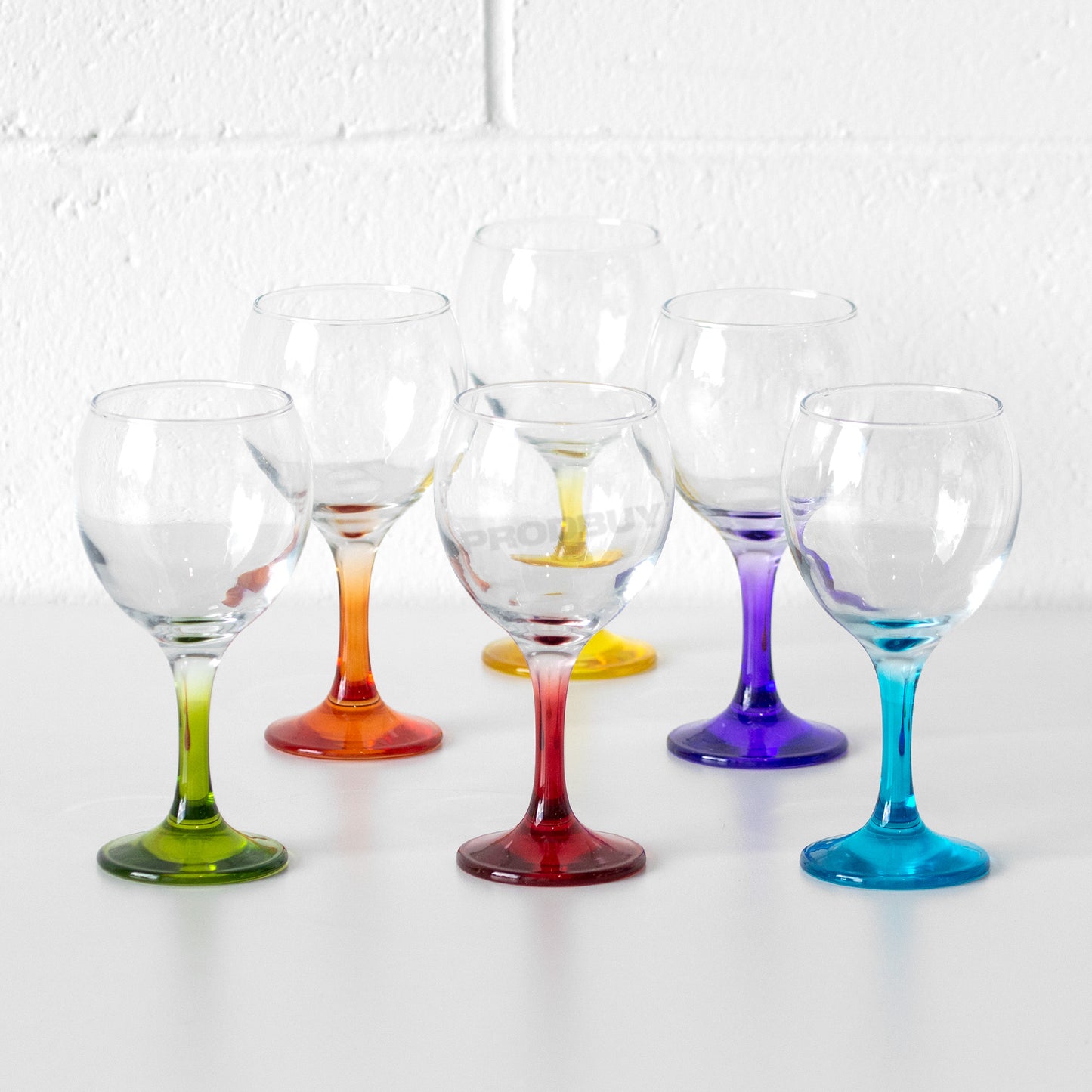 Set of 6 Wine Glasses with Colour Stems