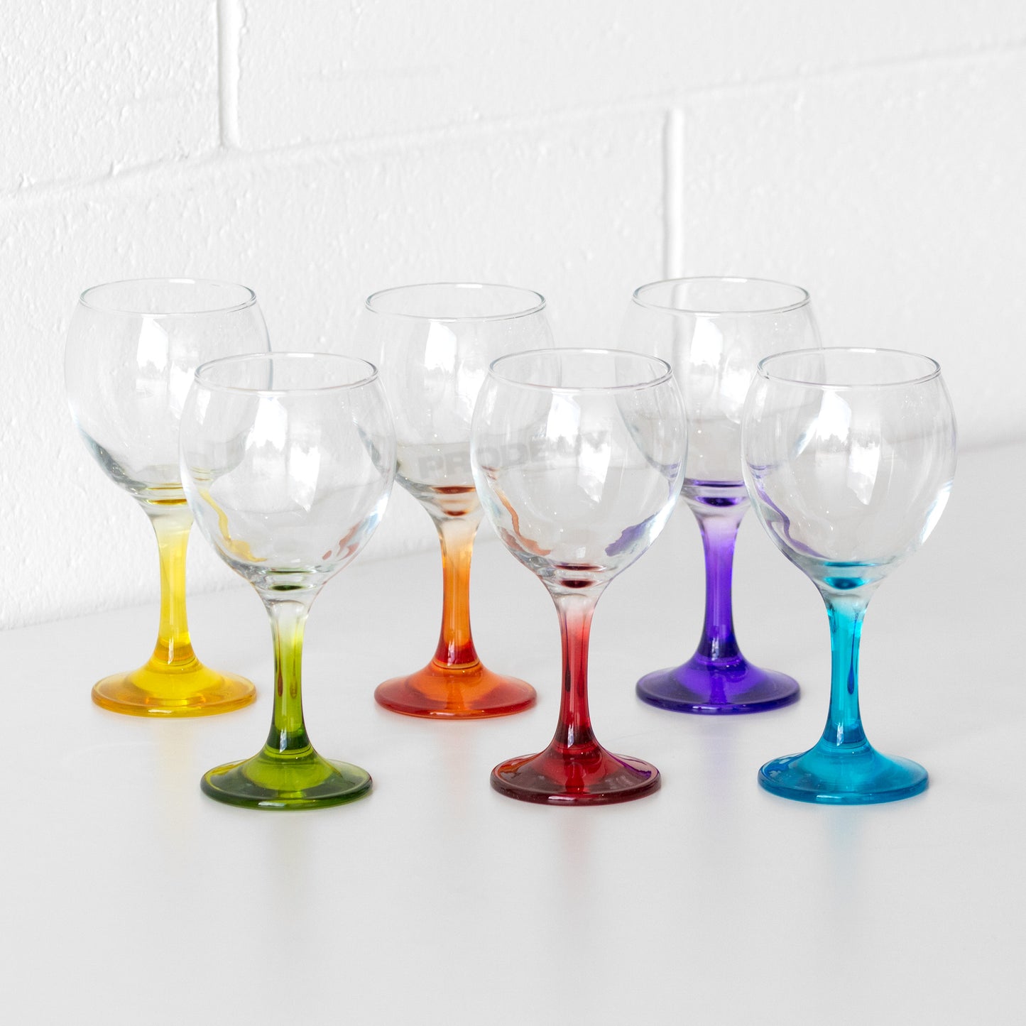 Set of 6 Wine Glasses with Colour Stems
