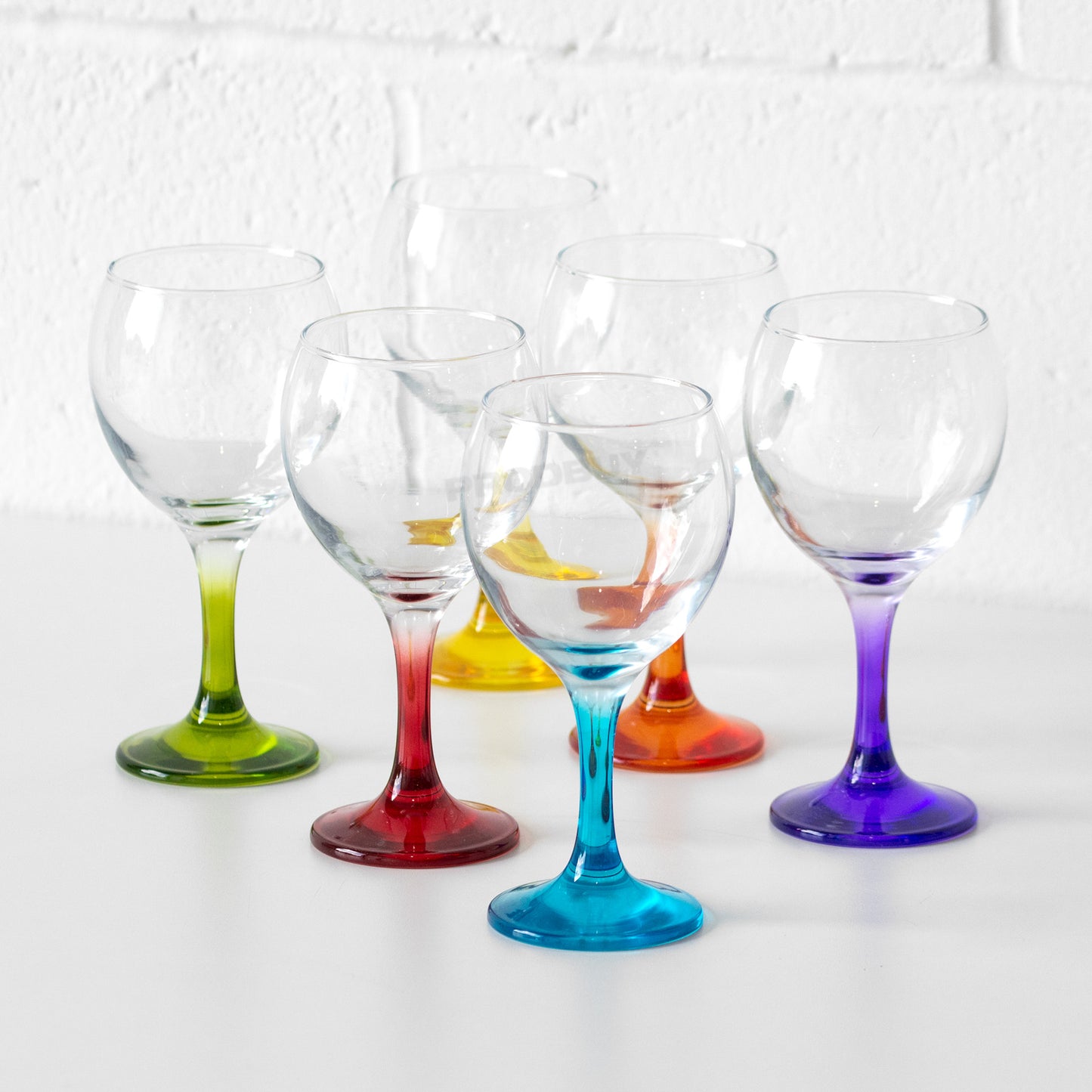 Set of 6 Wine Glasses with Colour Stems
