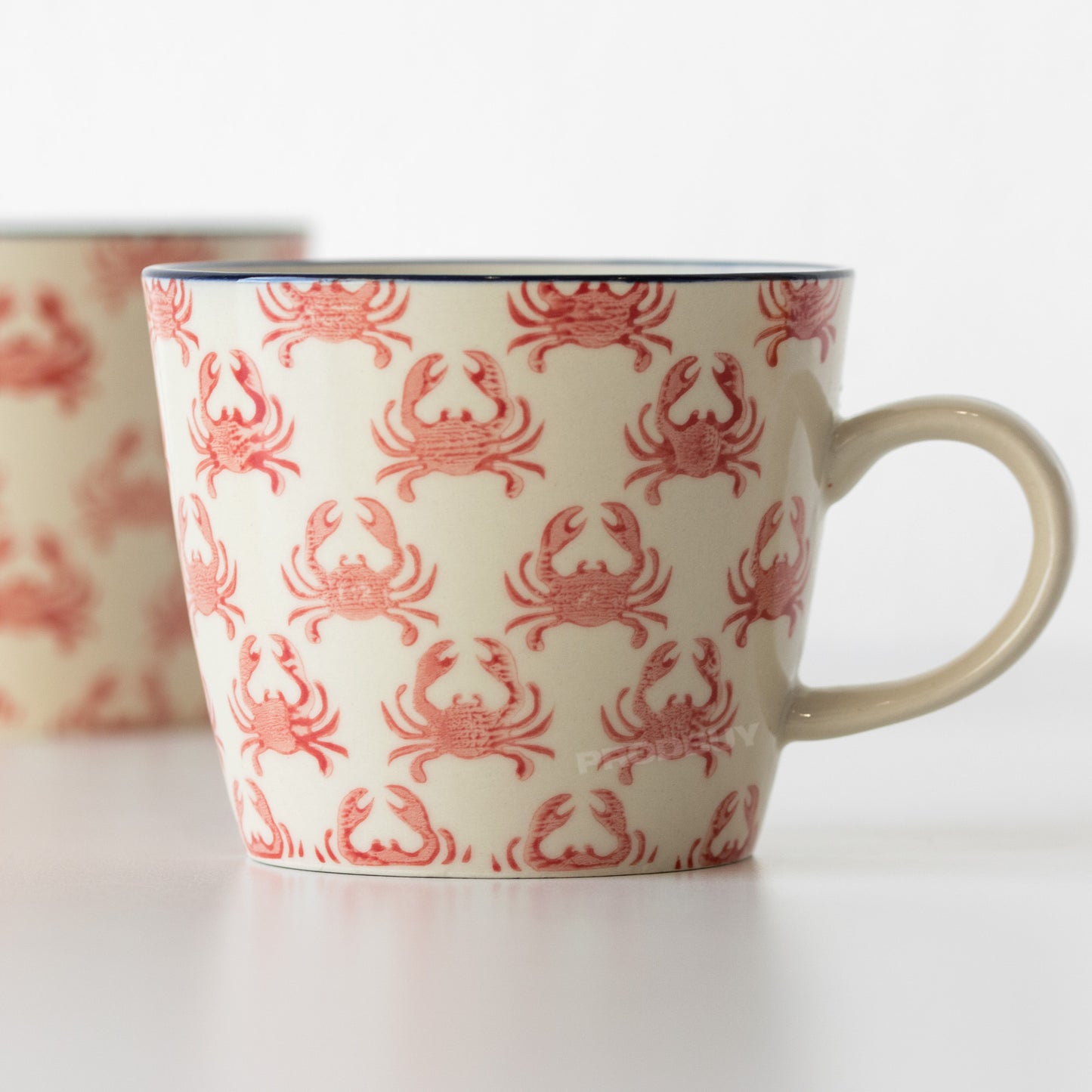 Set of 2 Pink Crab Pattern 10oz Coffee Mugs