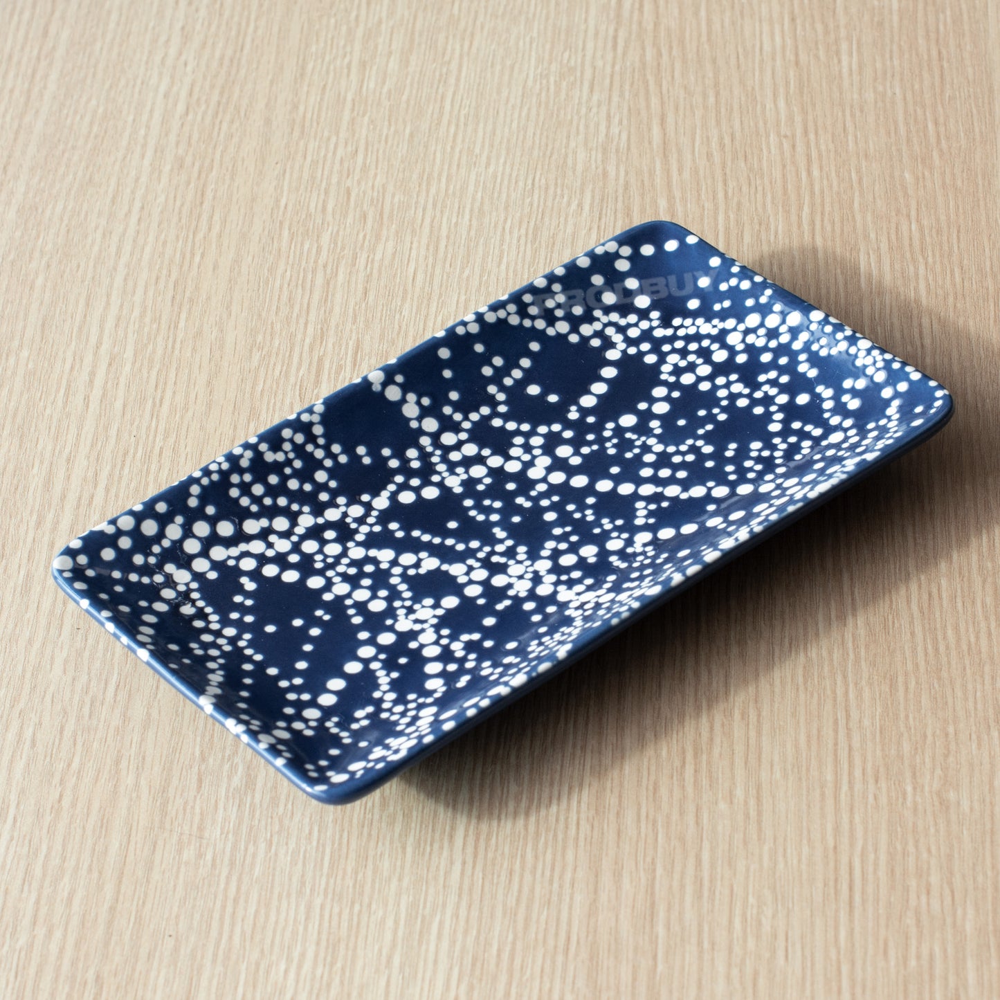 Navy Blue Dotty 21cm Trinket Tea Bag Tidy Spoon Rest Dish