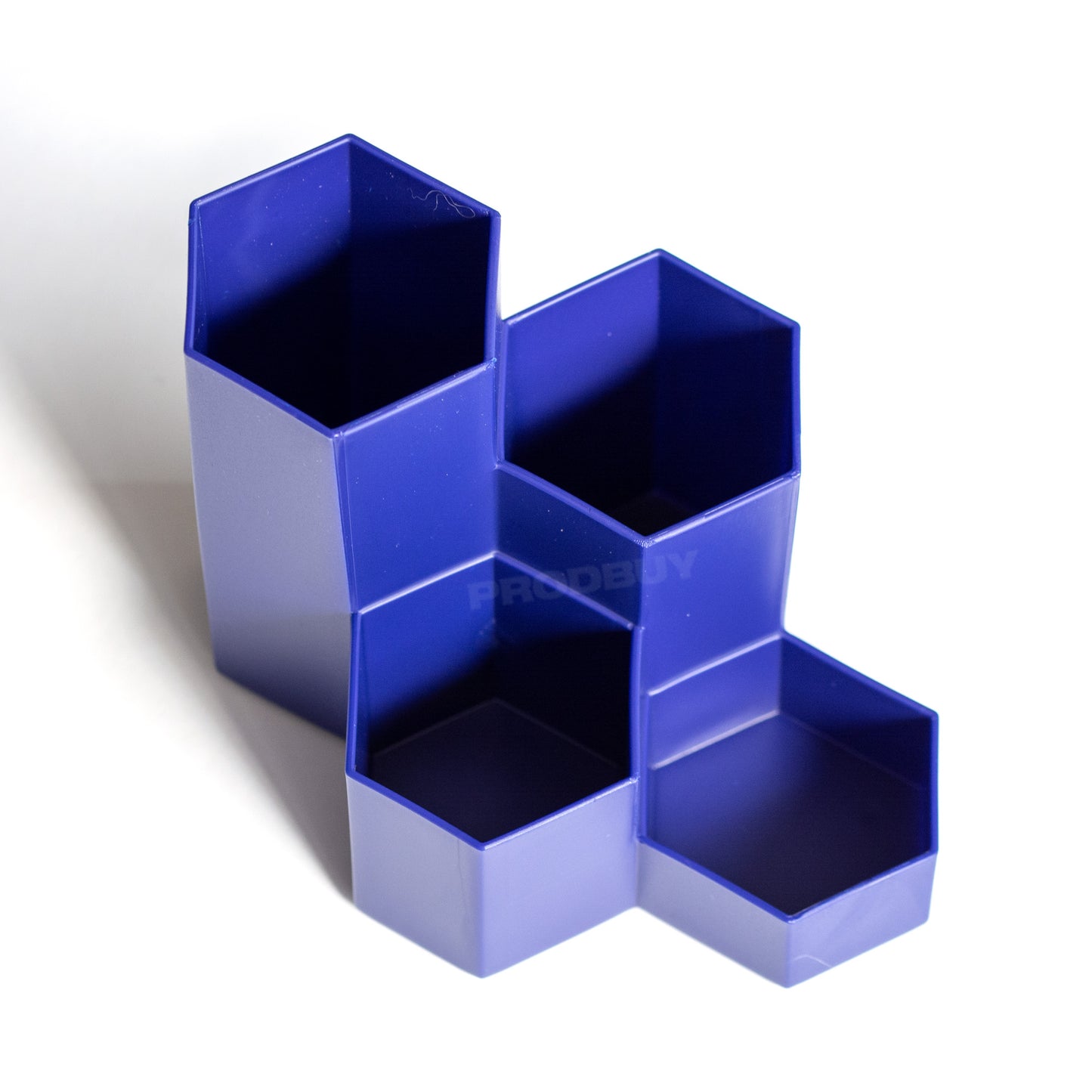 Blue Hex Plastic Pen Pot Desktop Tidy Storage Organiser Caddy