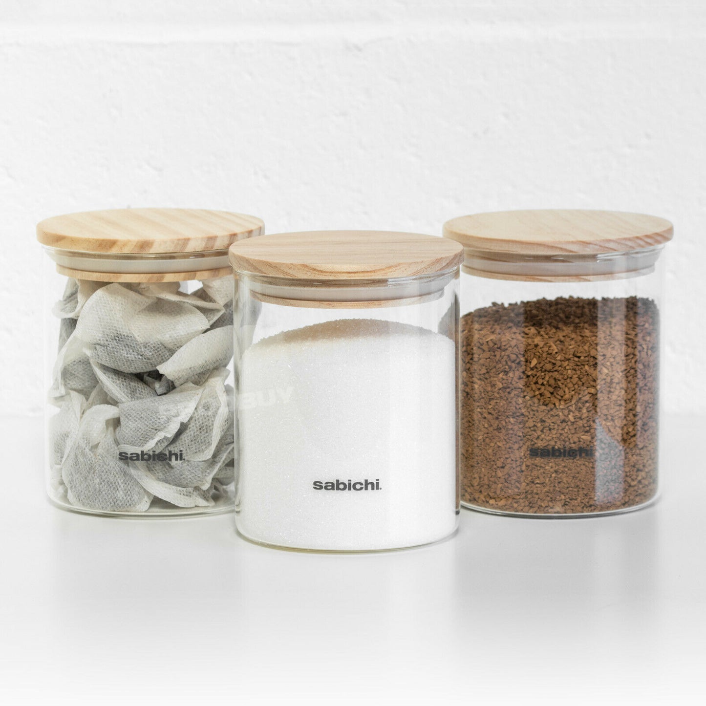 Set of 3 Glass Storage Jars with Wooden Lids 900ml
