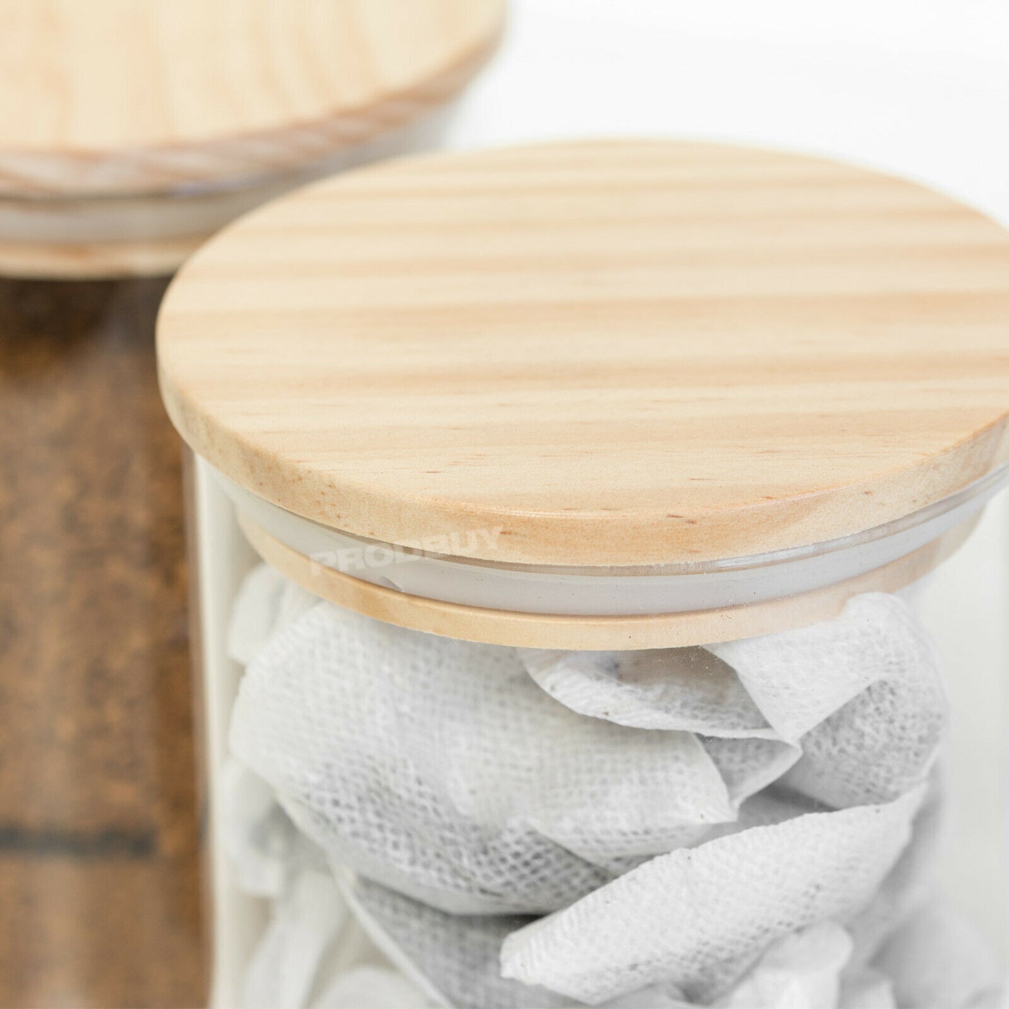 Set of 3 Glass Storage Jars with Wooden Lids 900ml