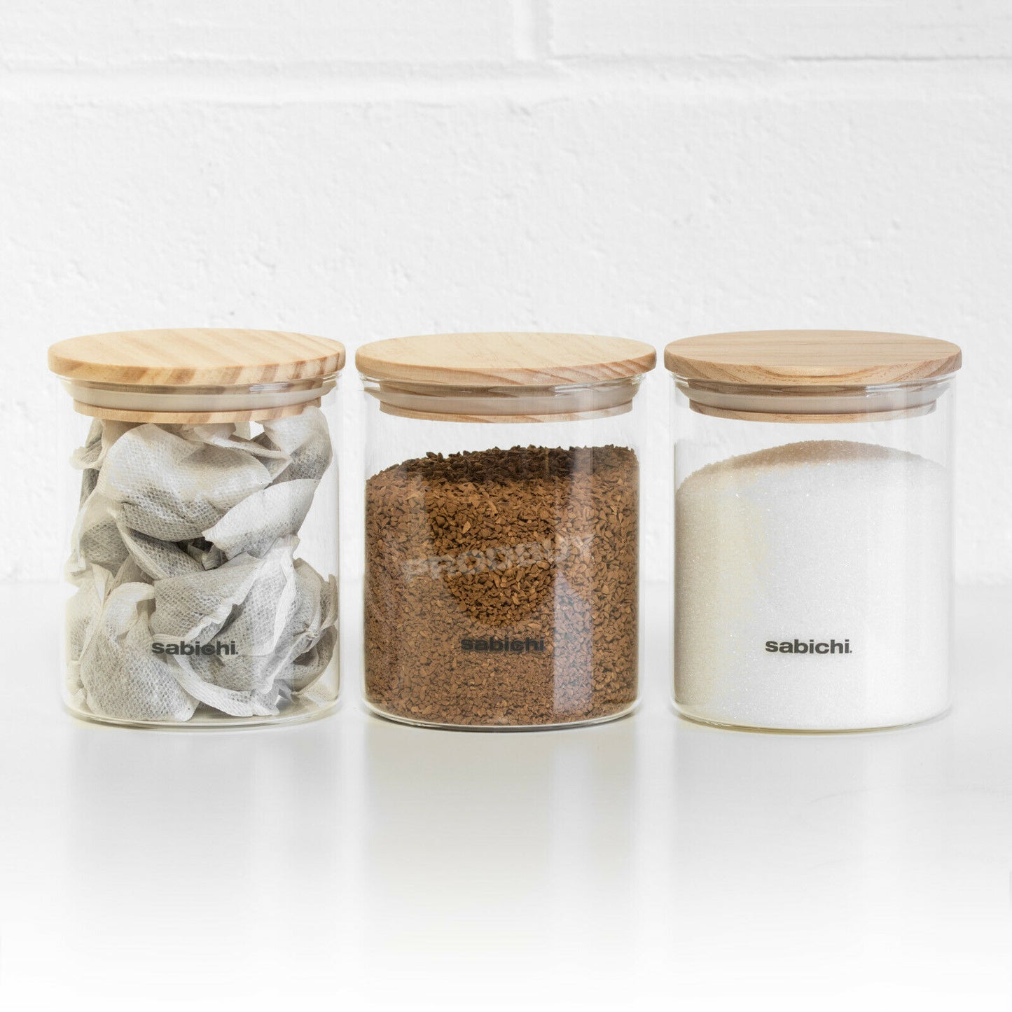 Set of 3 Glass Storage Jars with Wooden Lids 900ml