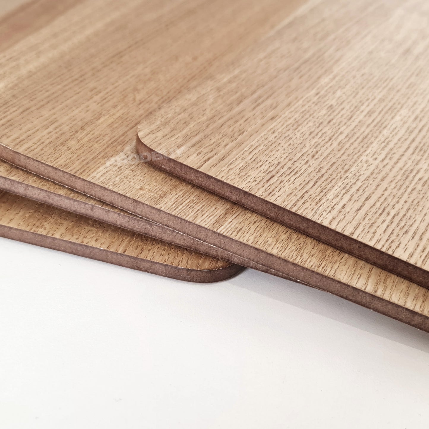 Set of 4 Placemats & 4 Coasters with Brown Wooden Oak Veneer