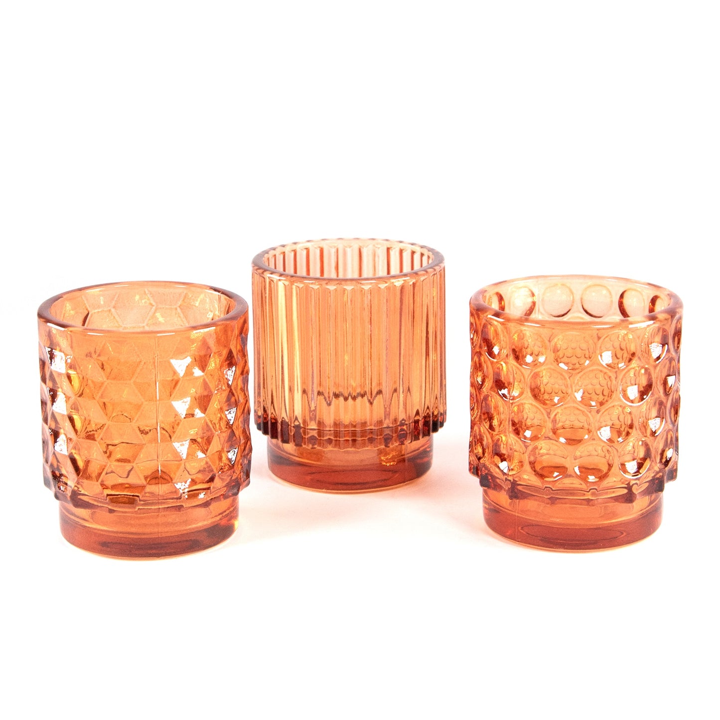 3 x Small Amber Glass Tealight Candle Holders Bohemian Home Decor Accessories