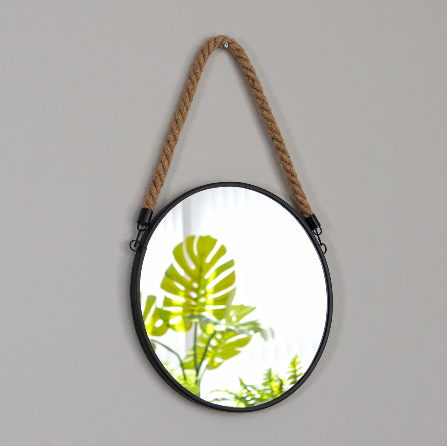 30cm Round Wall Hanging Mirror with Hessian Rope
