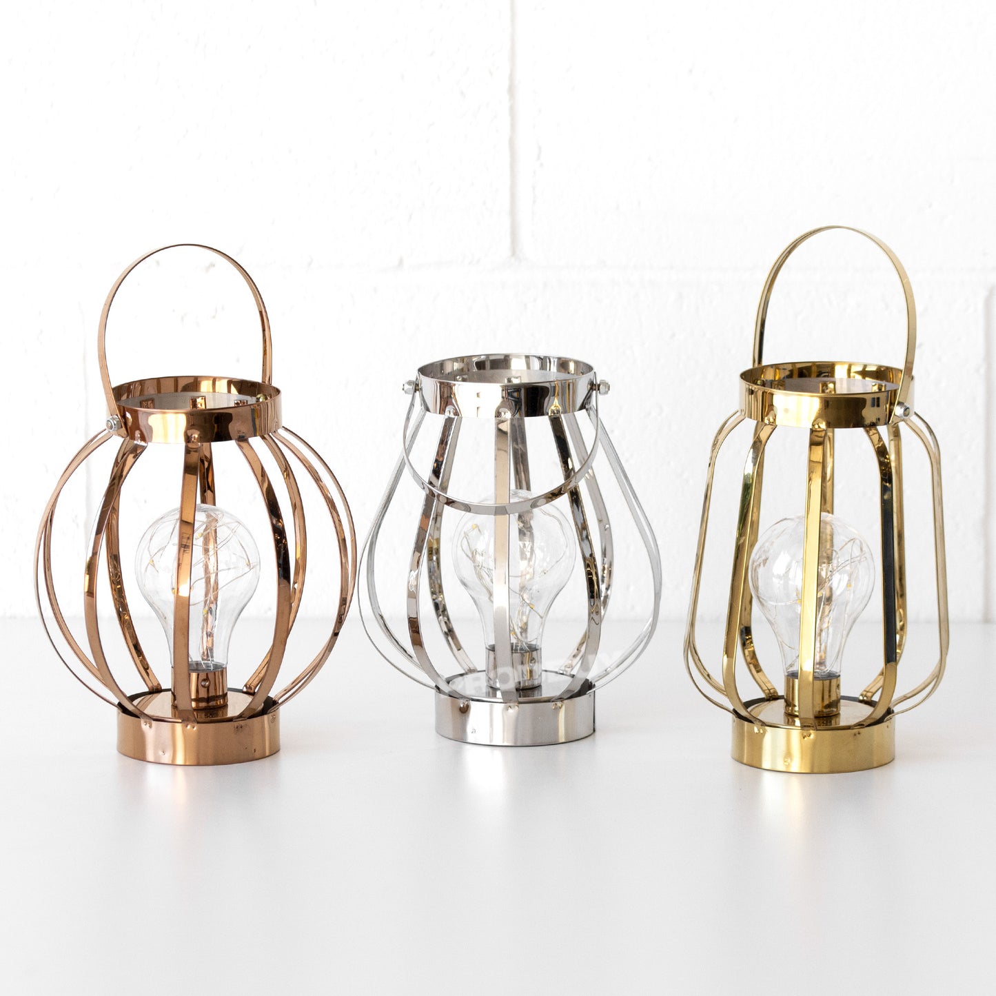 LED Battery Operated Silver Table Lantern Lamp