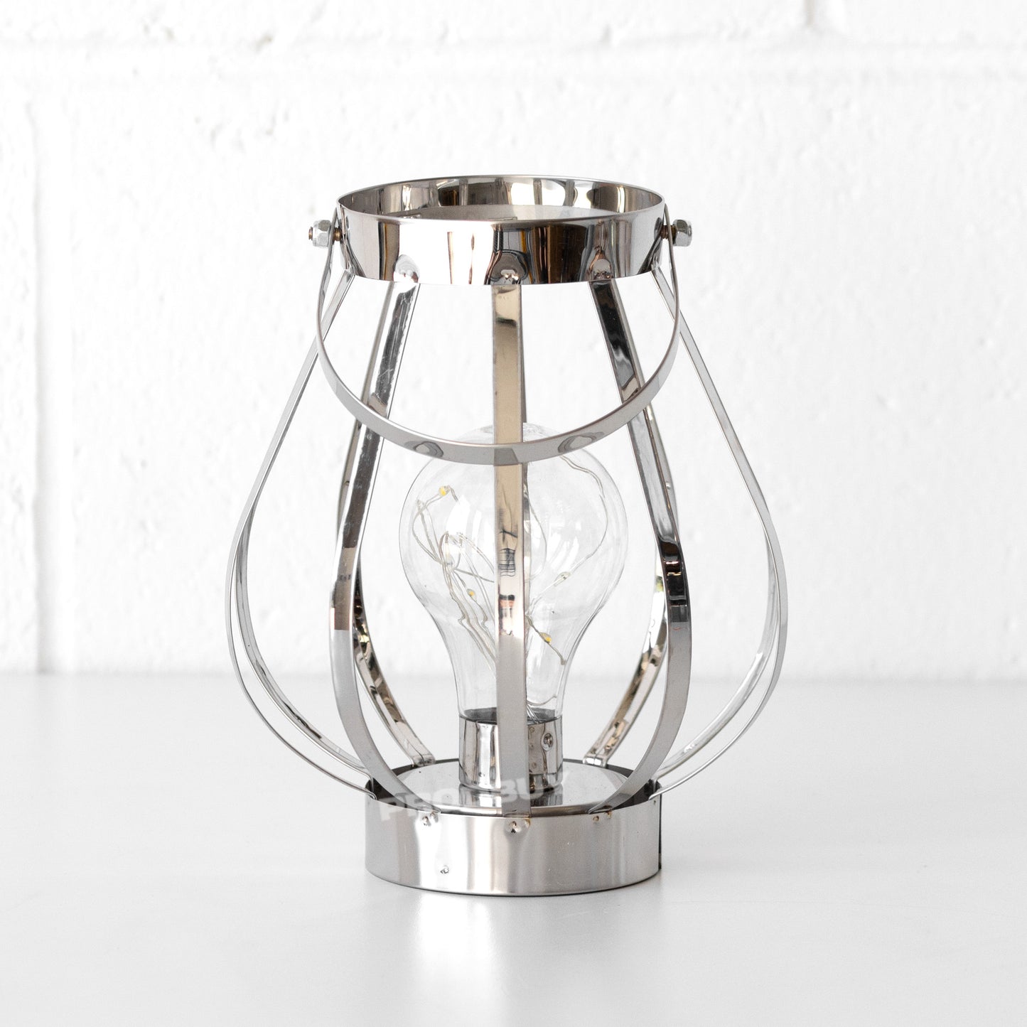 LED Battery Operated Silver Table Lantern Lamp