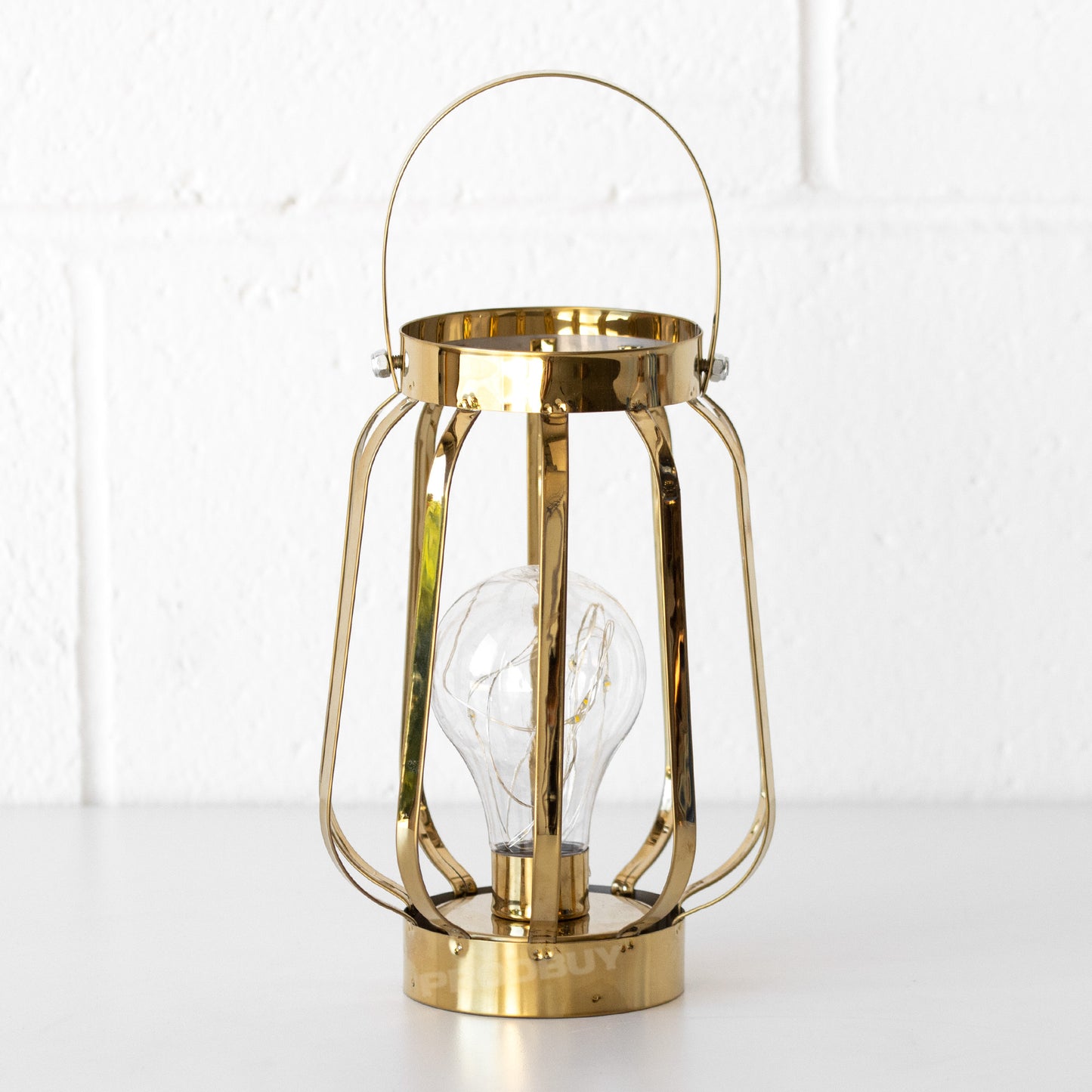 LED Battery Operated Gold Table Lantern Lamp
