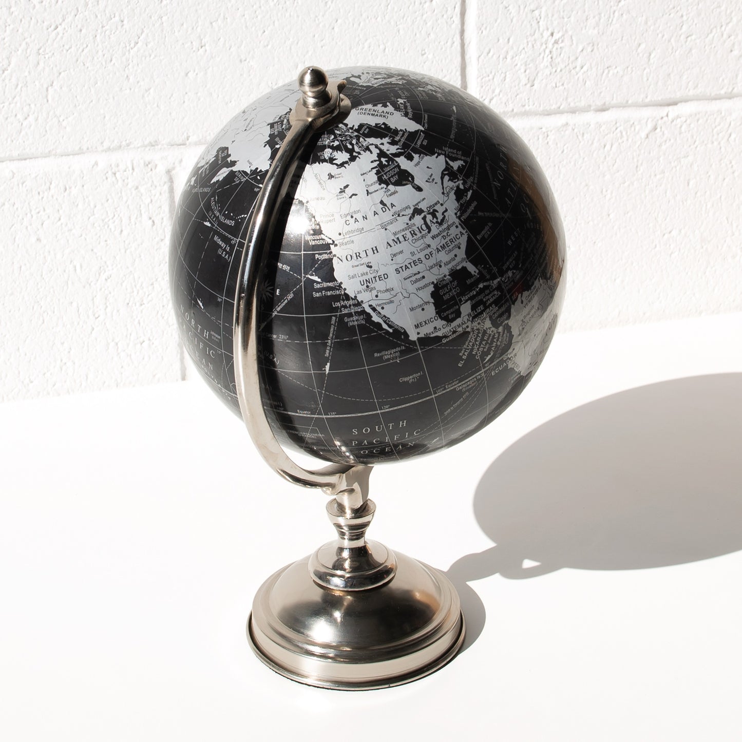 33cm Tall Black and Silver World Globe Home Decoration