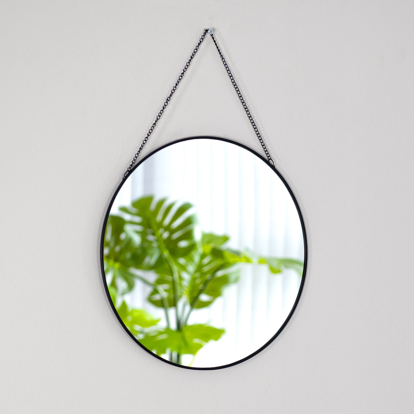 30cm Round Black Chain Wall Hanging Mirror