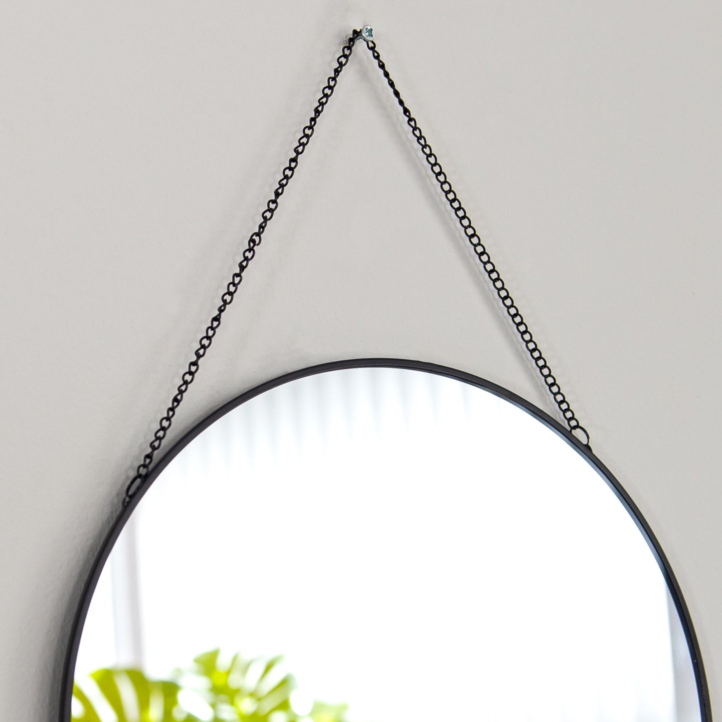 30cm Round Black Chain Wall Hanging Mirror