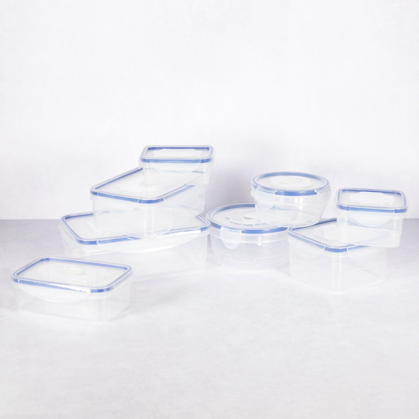8 Piece Plastic Food Storage Box Set with Clip Down Lids