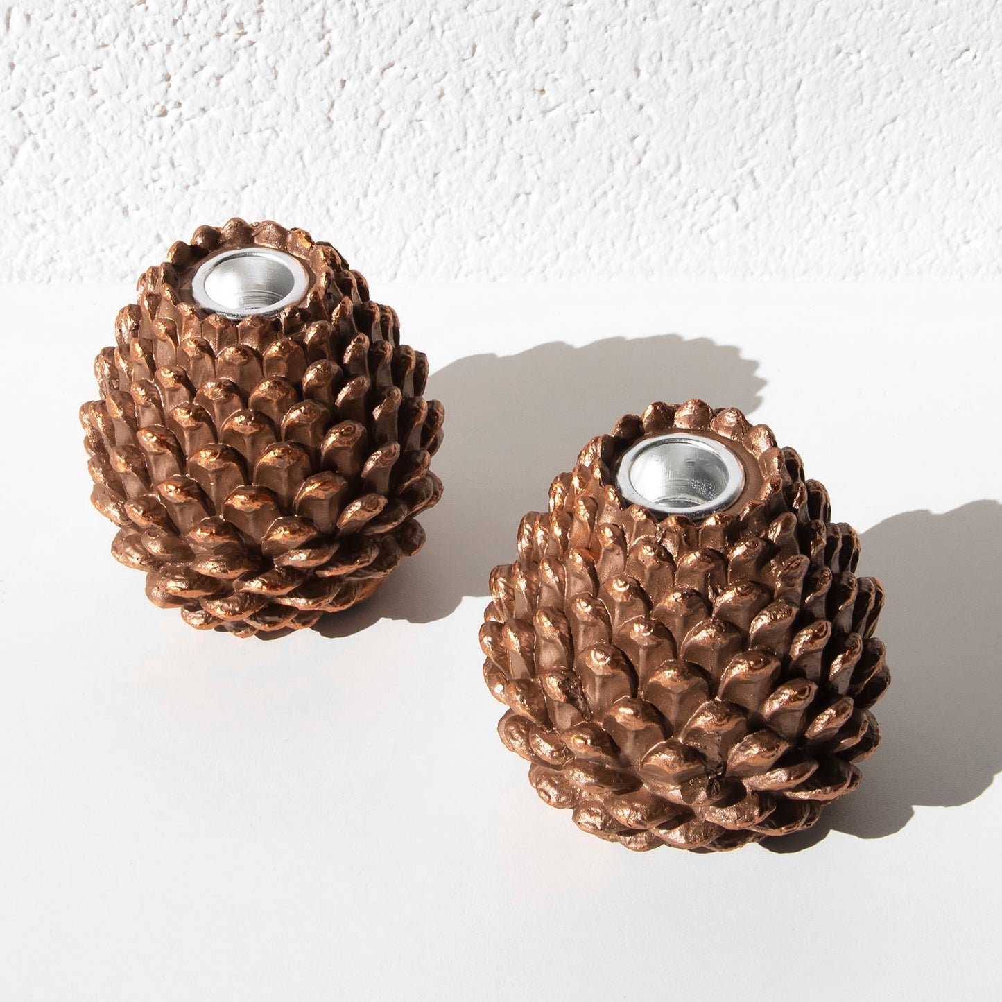 Set of 2 Copper Resin 10cm Pinecone Candlesticks