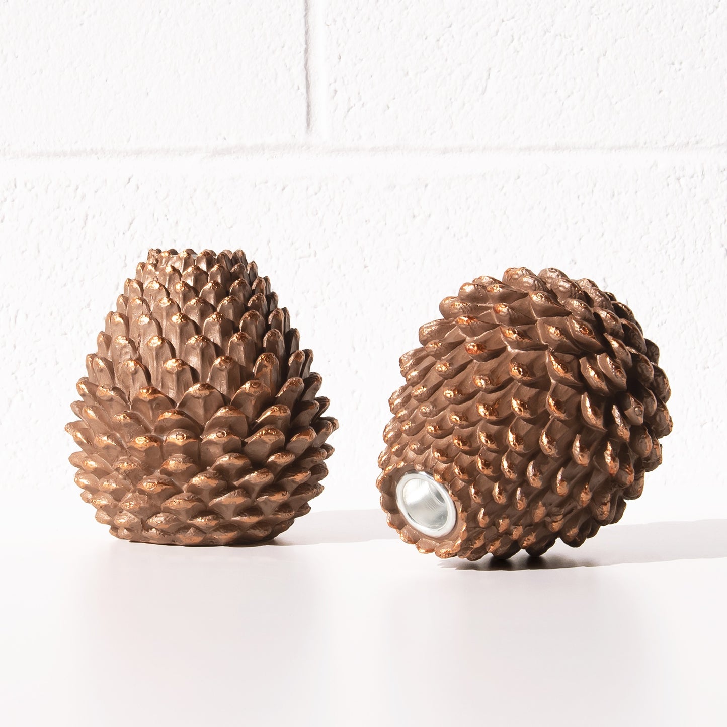 Set of 2 Copper Resin Pinecone Shaped Candlesticks