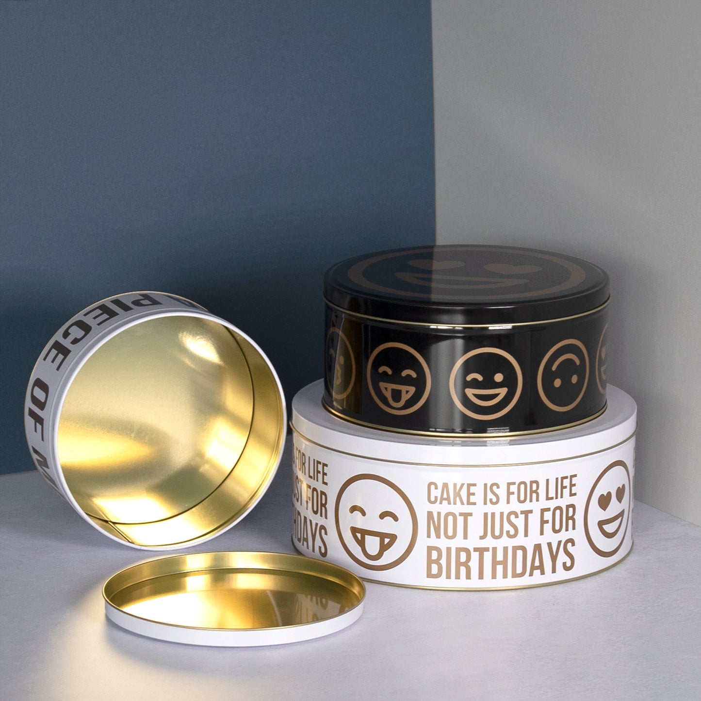 Set of 3 Round Emoji Cake Storage Tins