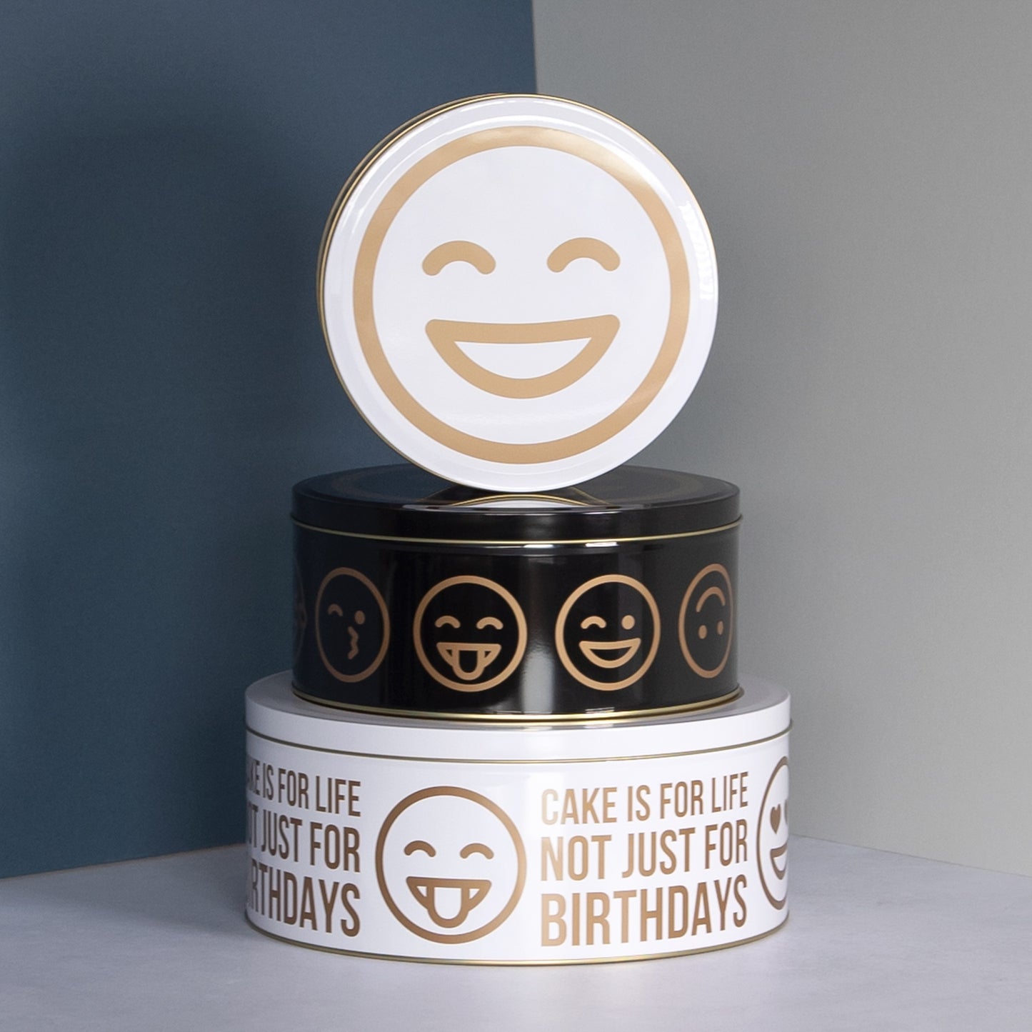 Set of 3 Round Emoji Cake Storage Tins