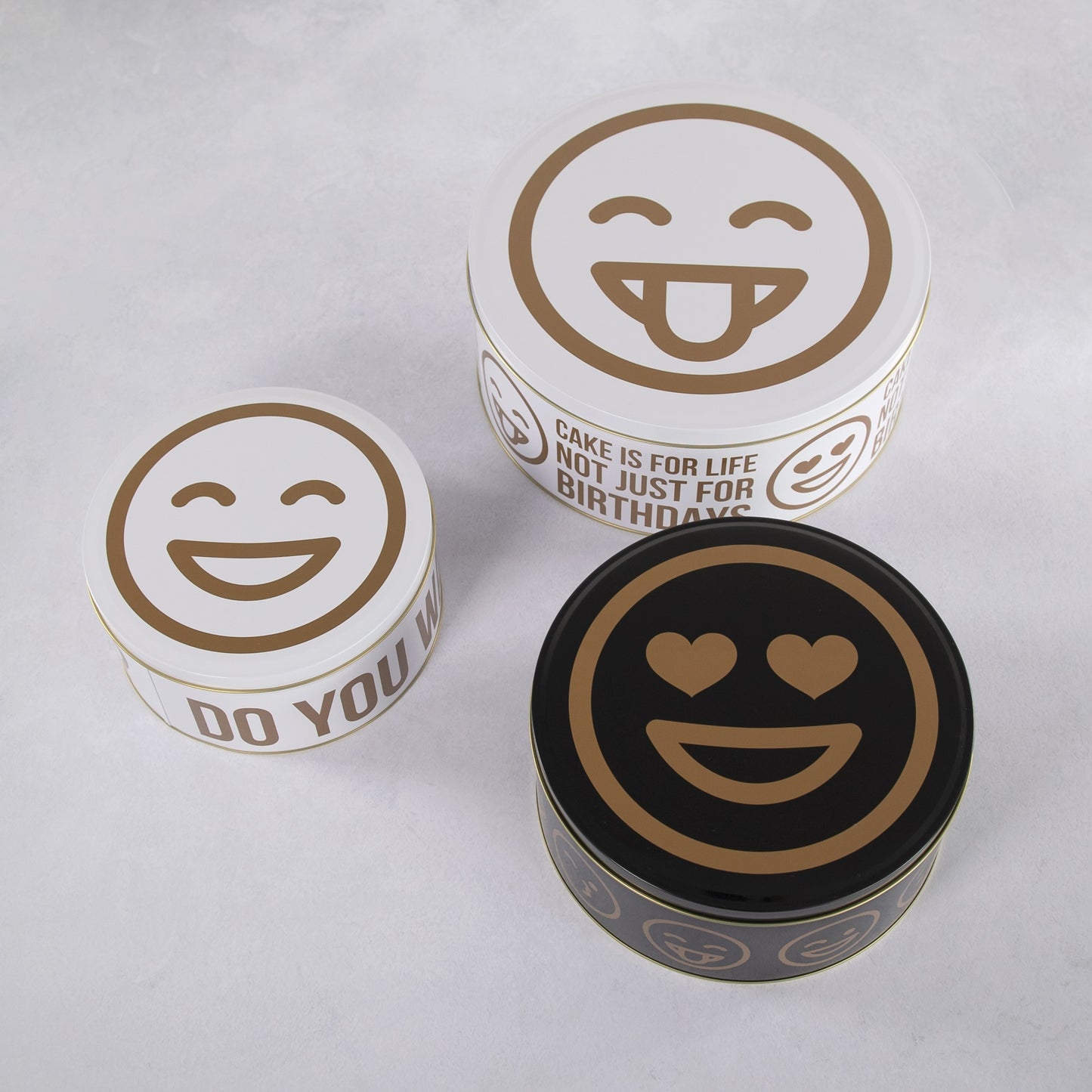 Set of 3 Round Emoji Cake Storage Tins