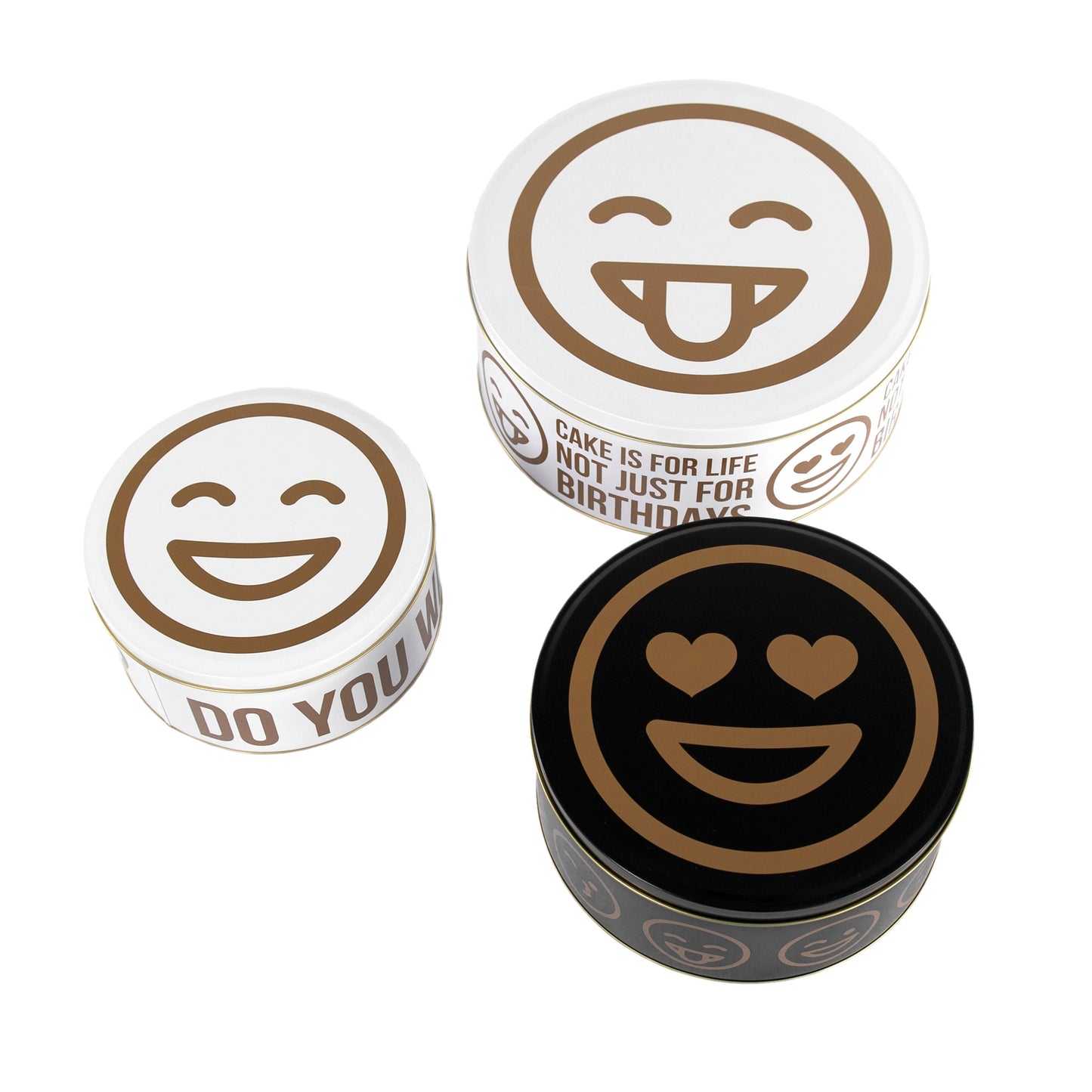 Set of 3 Round Emoji Cake Storage Tins