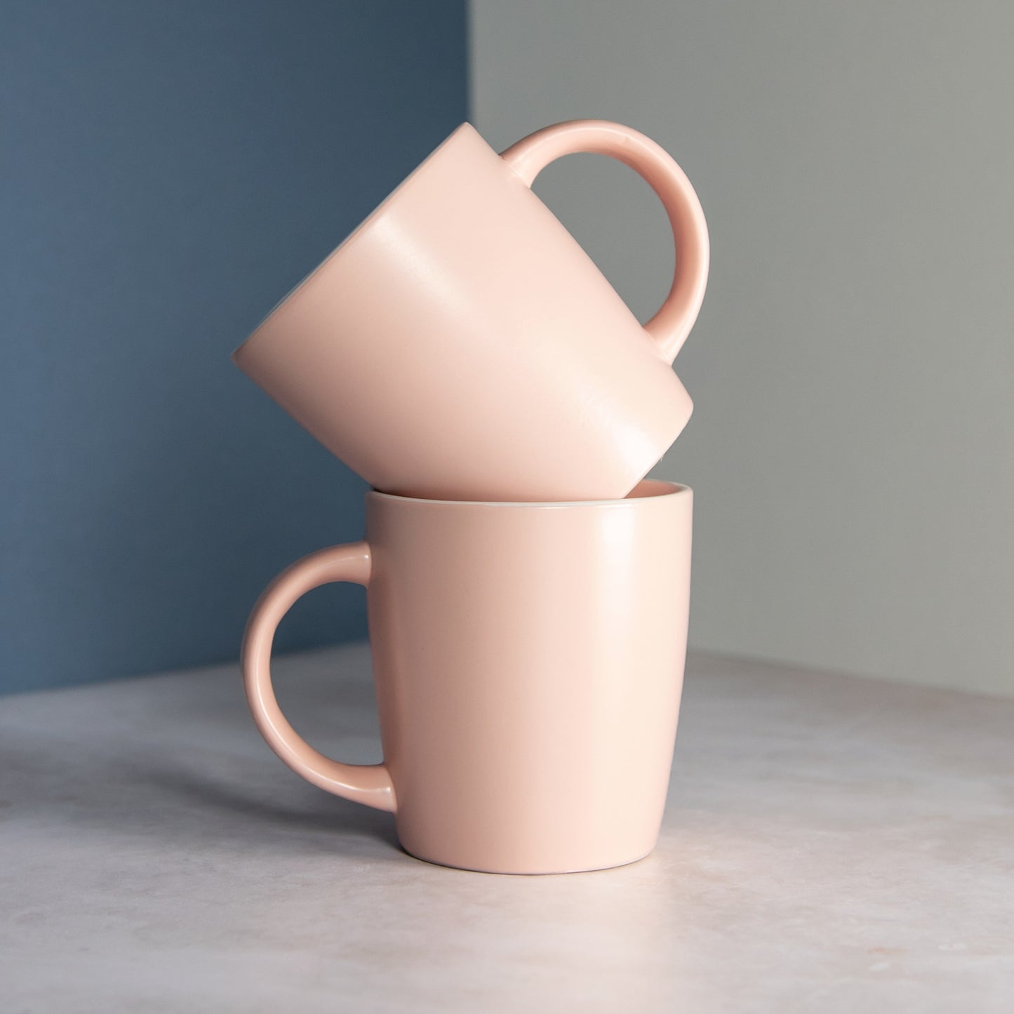 Set of 350ml Matt Pink Stoneware Mugs