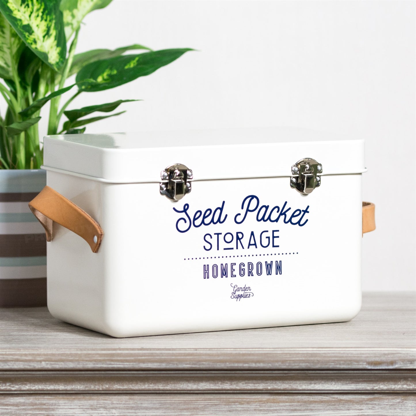 Vintage Cream Enamel 3 Compartment Seed Packet Shed Organiser Storage Tin Box
