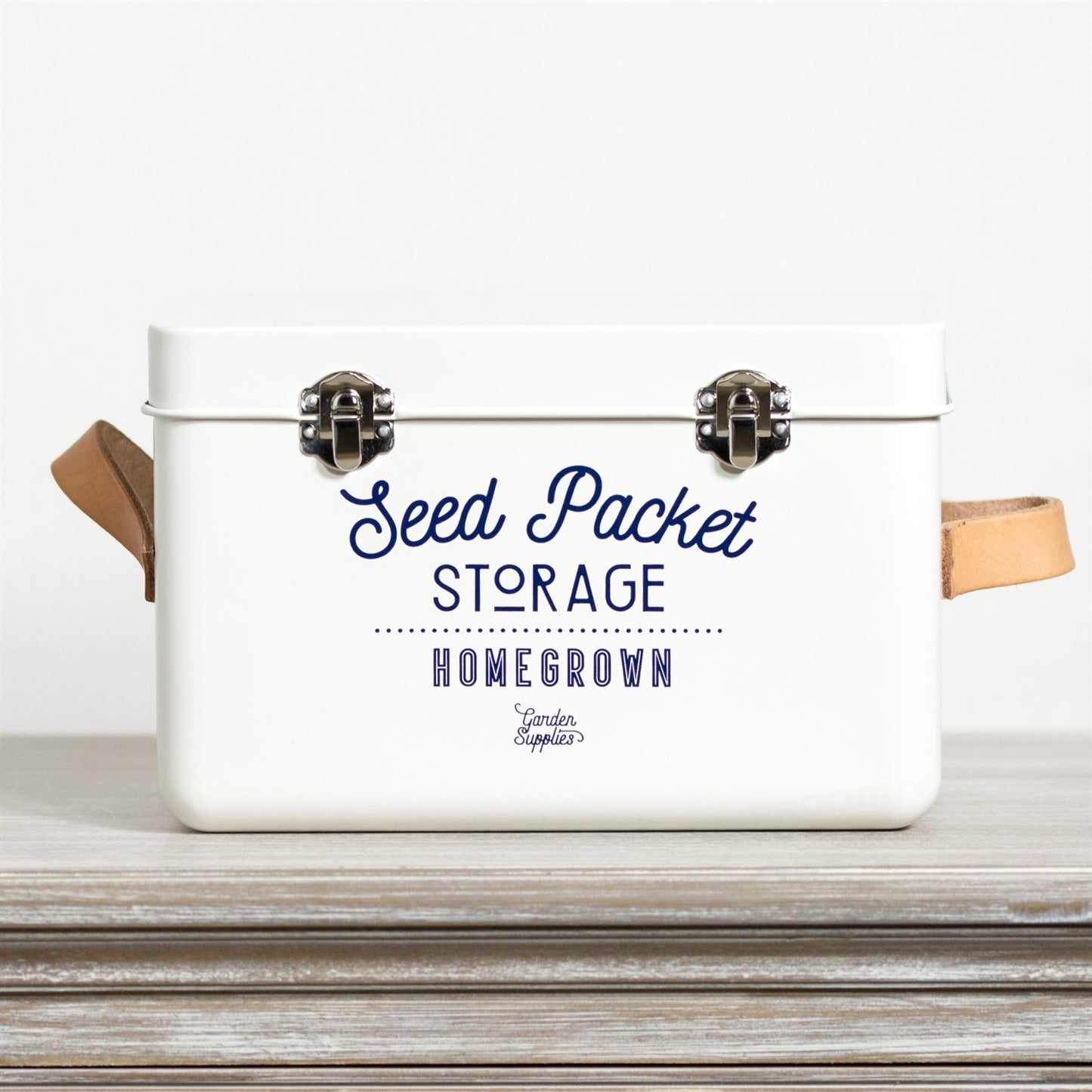 Vintage Cream Enamel 3 Compartment Seed Packet Shed Organiser Storage Tin Box