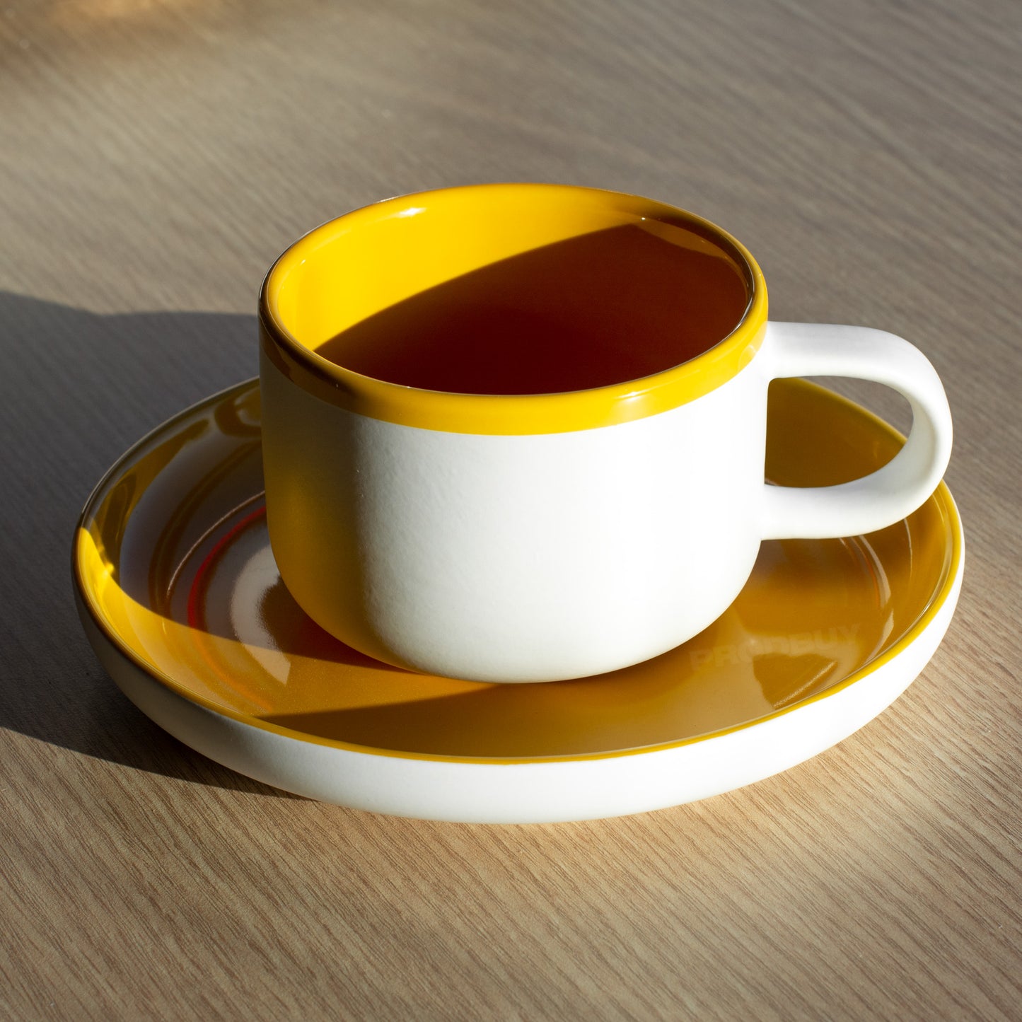 Yellow & White La Cafetière Tea Cup & Saucer Set