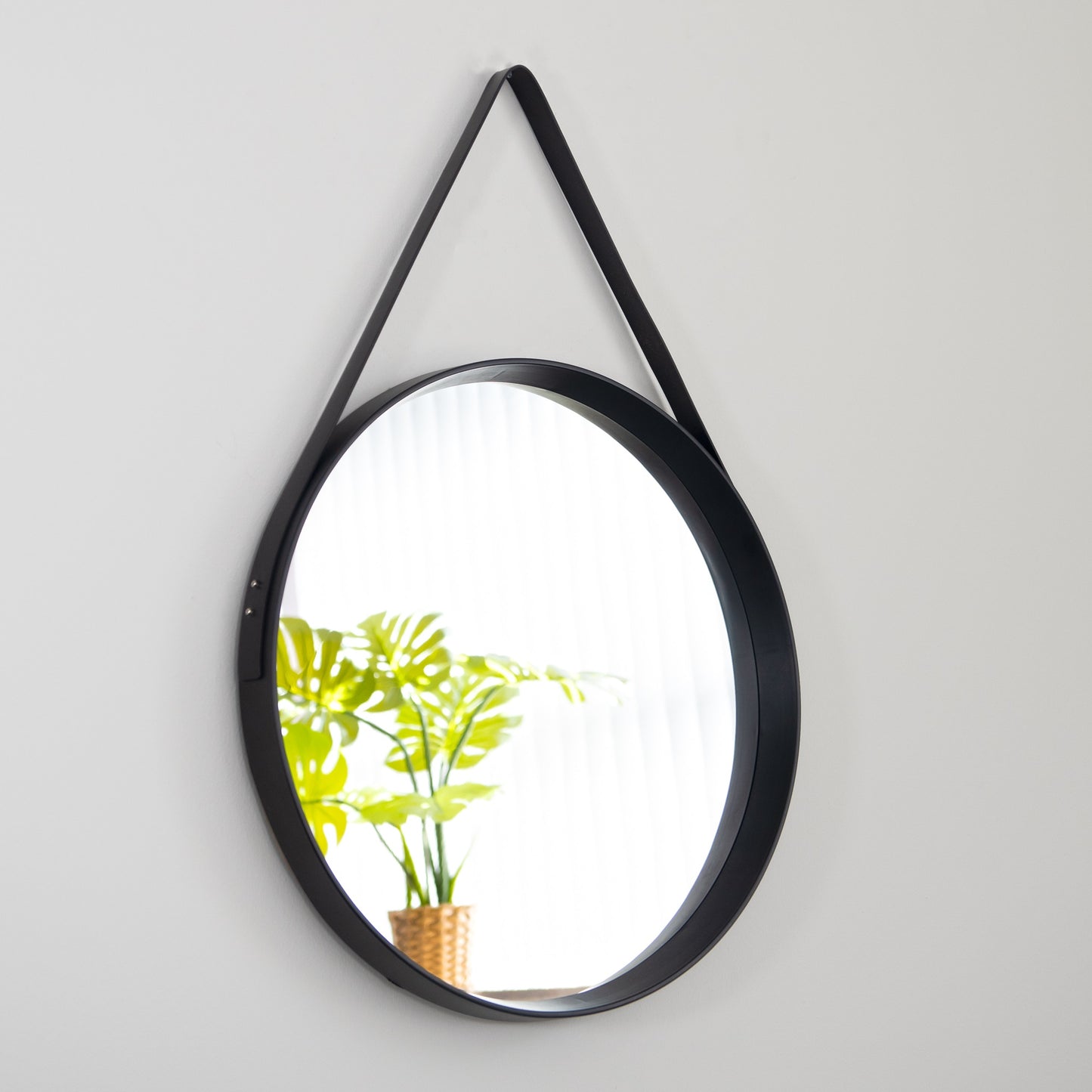 52cm Large Round Wall Mirror with Faux Leather Strap