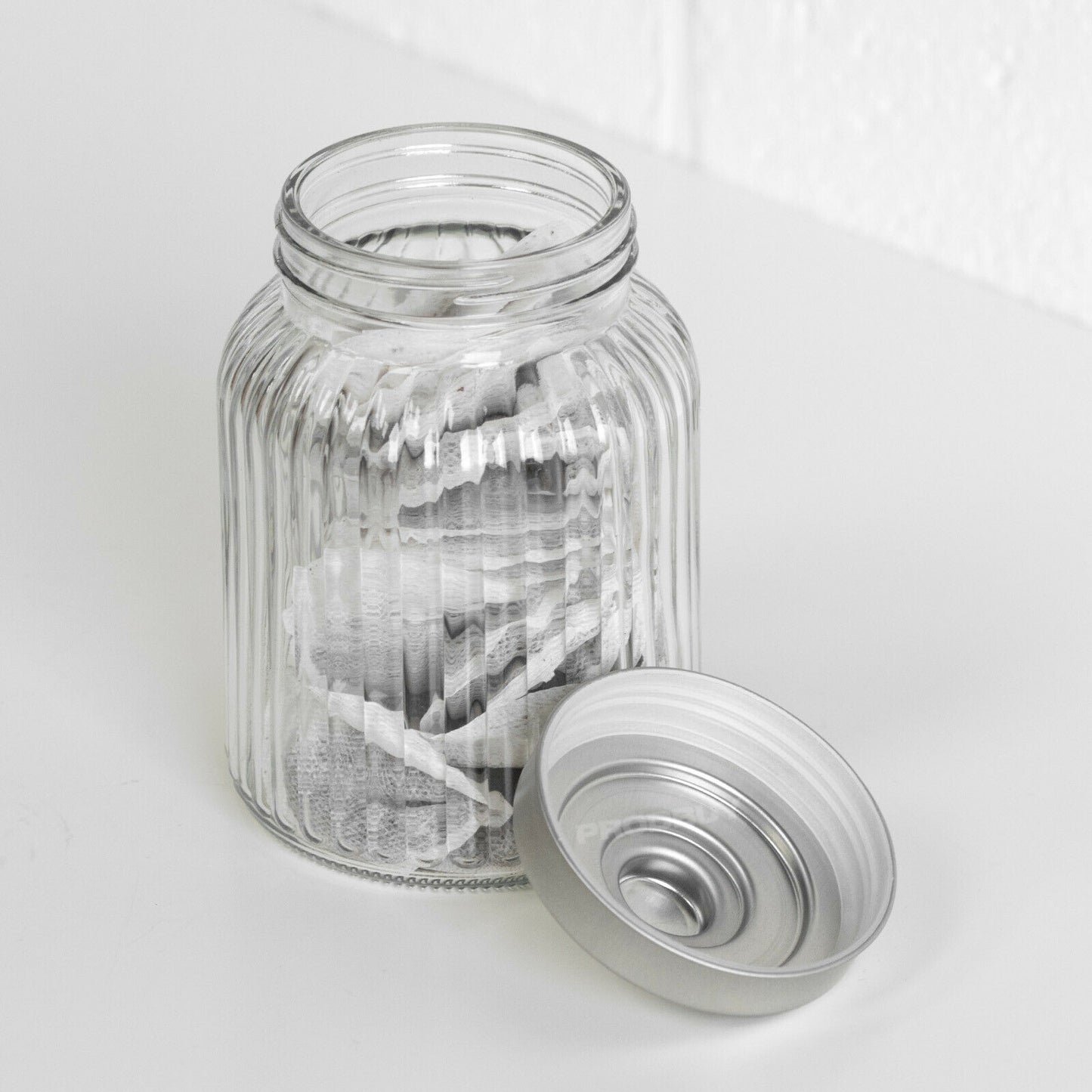 Set of 3 Ribbed 1 Litre Glass Storage Jars