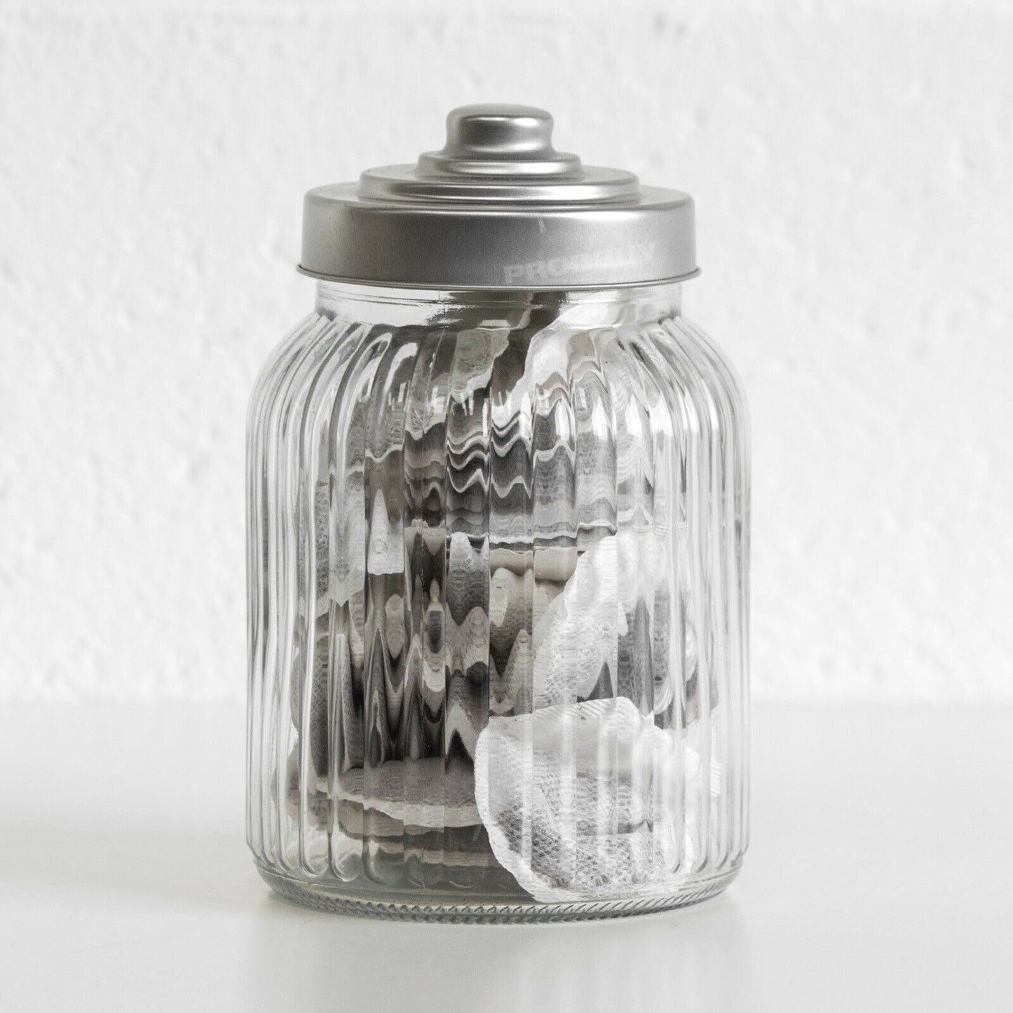 Set of 3 Ribbed 1 Litre Glass Storage Jars