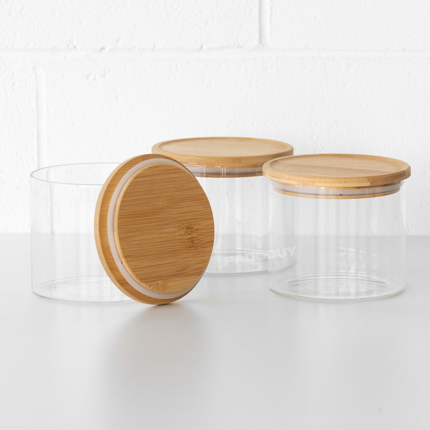 Set of 3 Glass 950ml Storage Jars with Wooden Lids