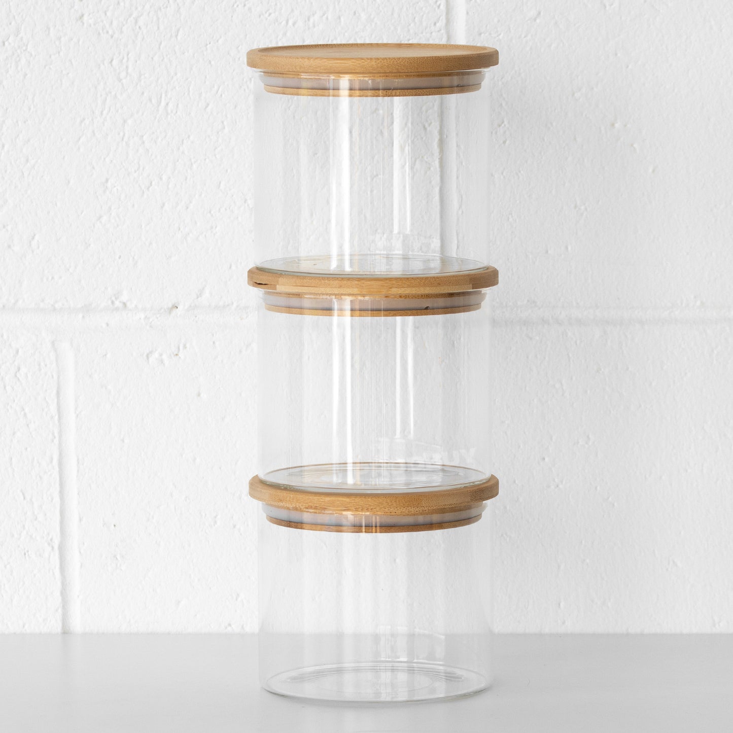 Set of 3 Glass 950ml Storage Jars with Wooden Lids