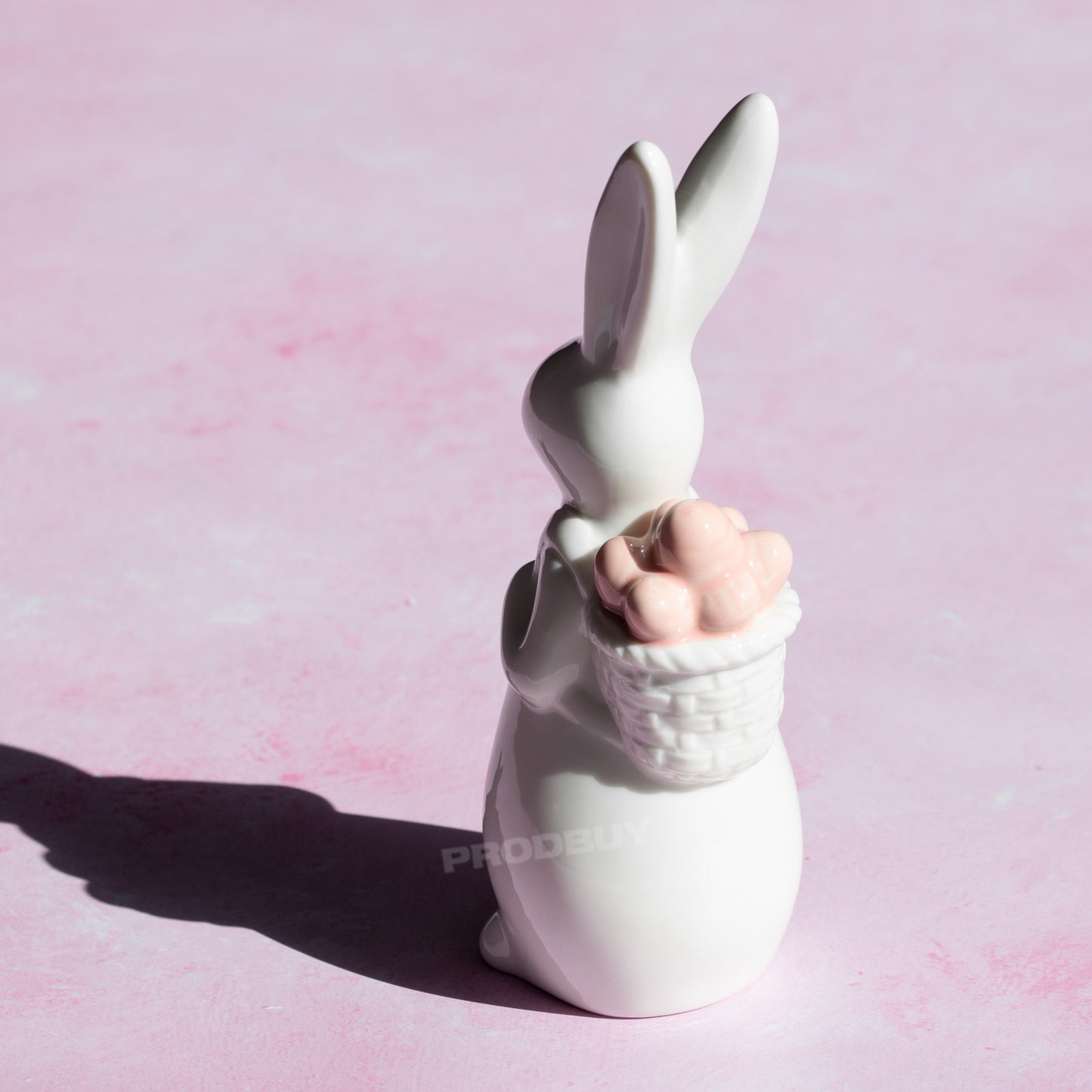 White Porcelain Rabbit with Pink Eggs 18cm Ornament