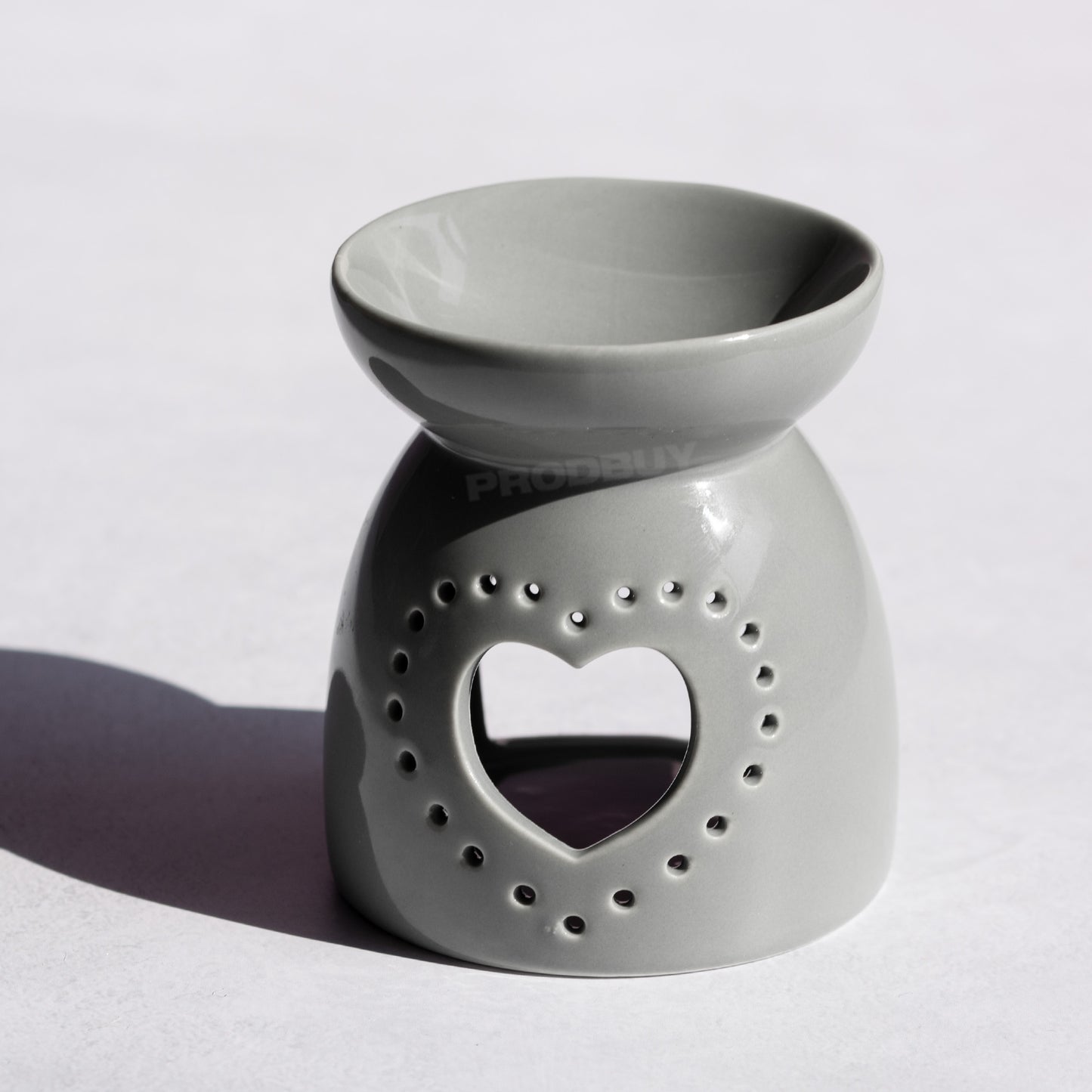 Small 9cm Grey Heart Ceramic Tea Light Candle Holder Oil Wax Melt Burner