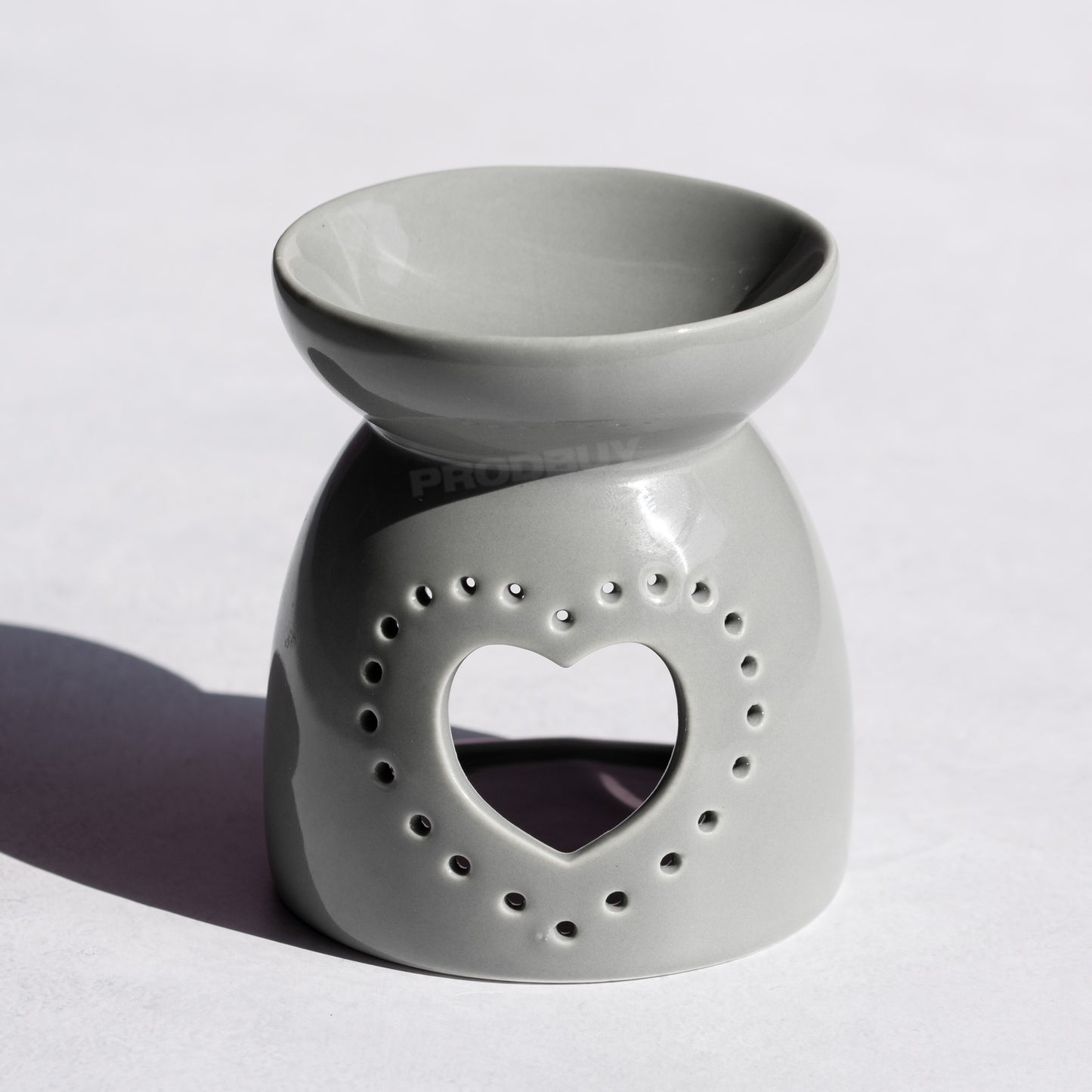 Small 9cm Grey Heart Ceramic Tea Light Candle Holder Oil Wax Melt Burner