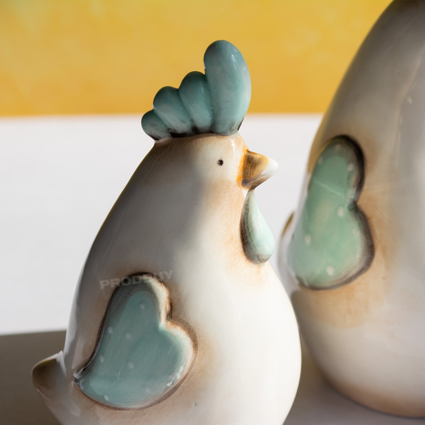 Set of 3 Ceramic Chicken Decorative Ornaments with Love Heart Wings