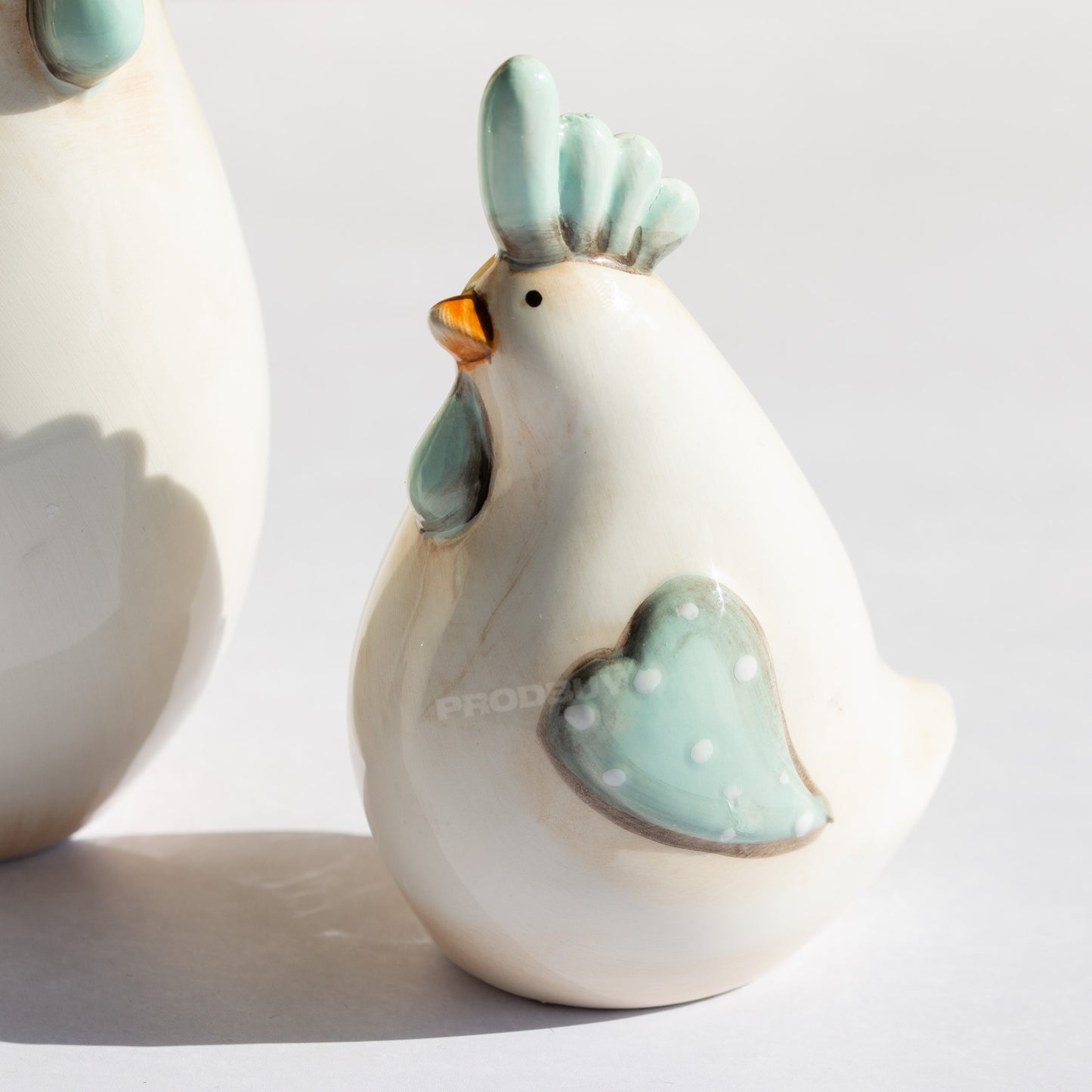 Set of 3 Ceramic Chicken Decorative Ornaments with Love Heart Wings