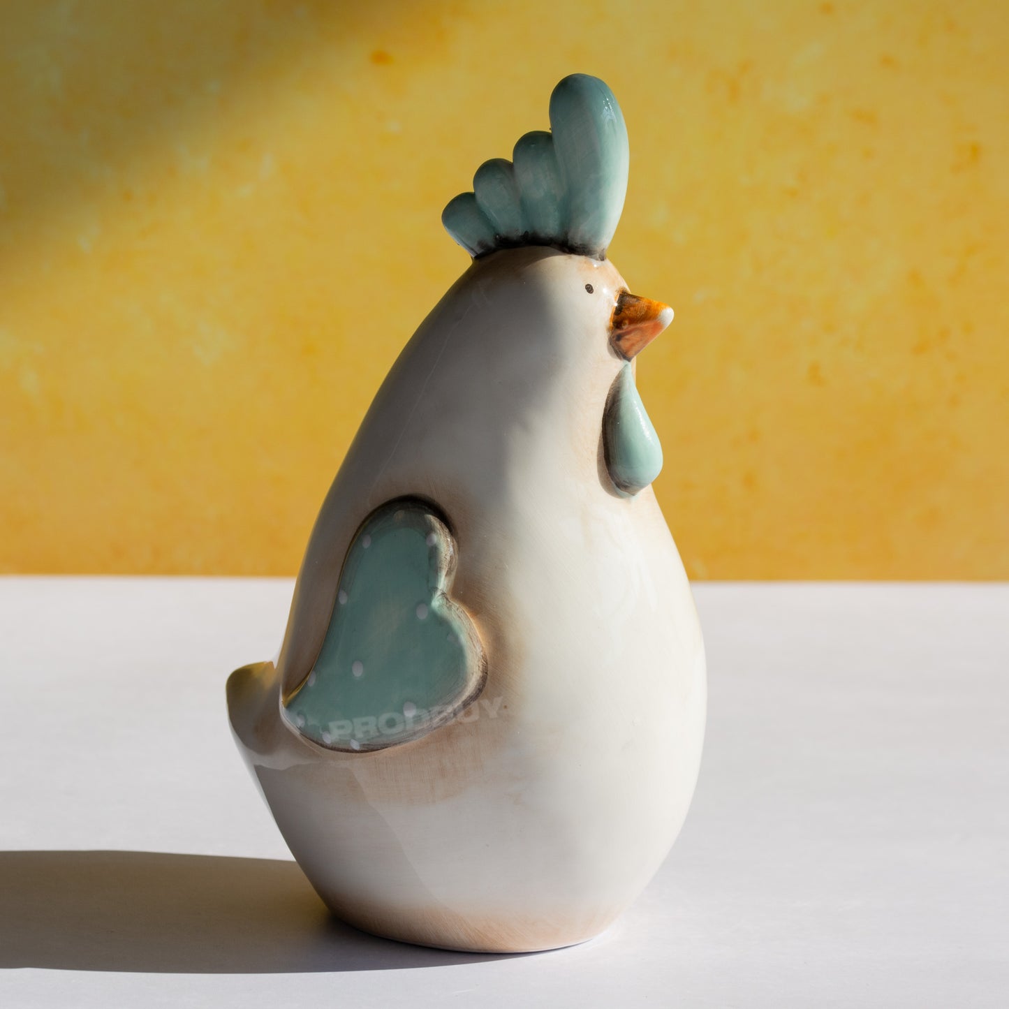 Set of 3 Ceramic Chicken Decorative Ornaments with Love Heart Wings