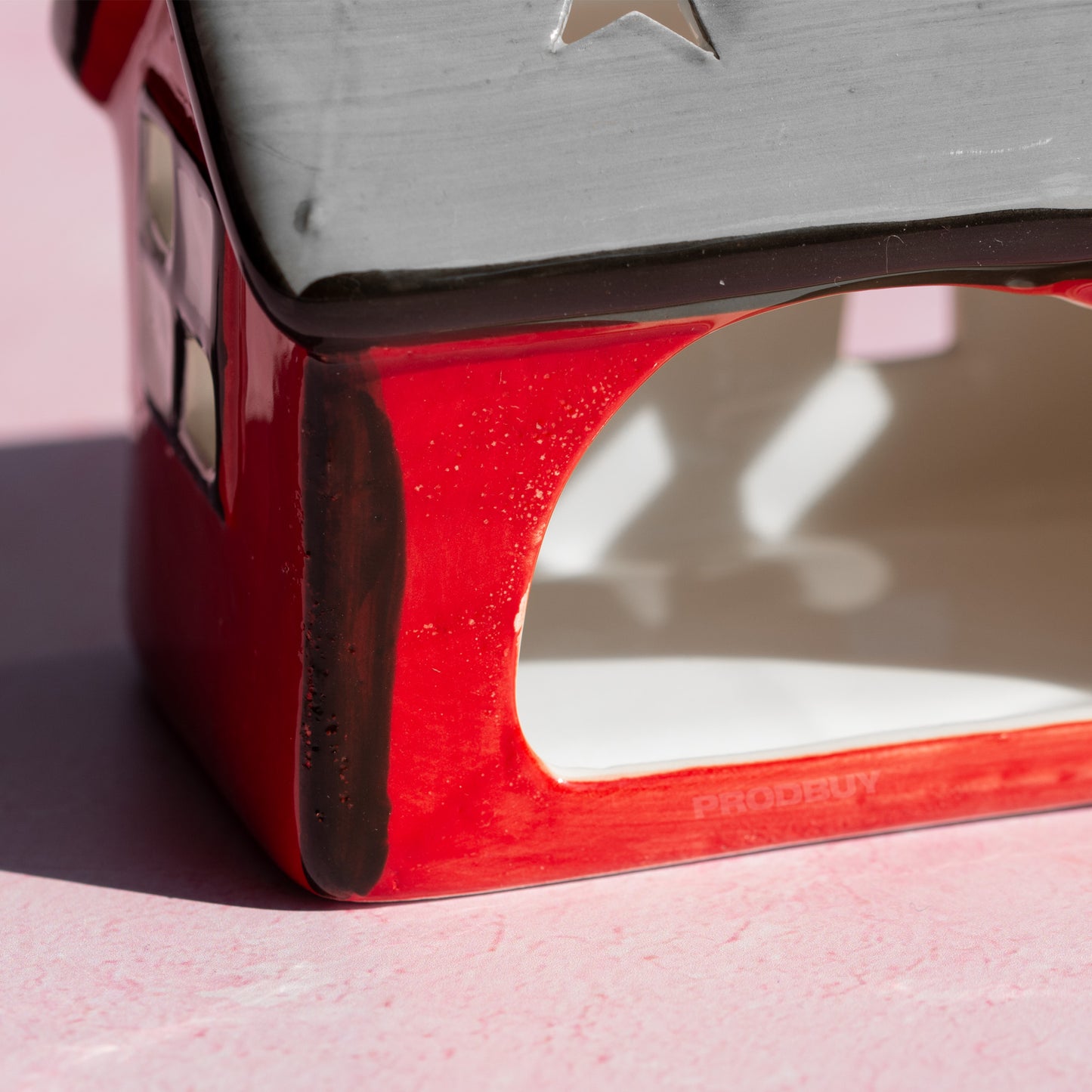 Small Red & Grey House Shaped Ceramic Tea Light Candle Holder
