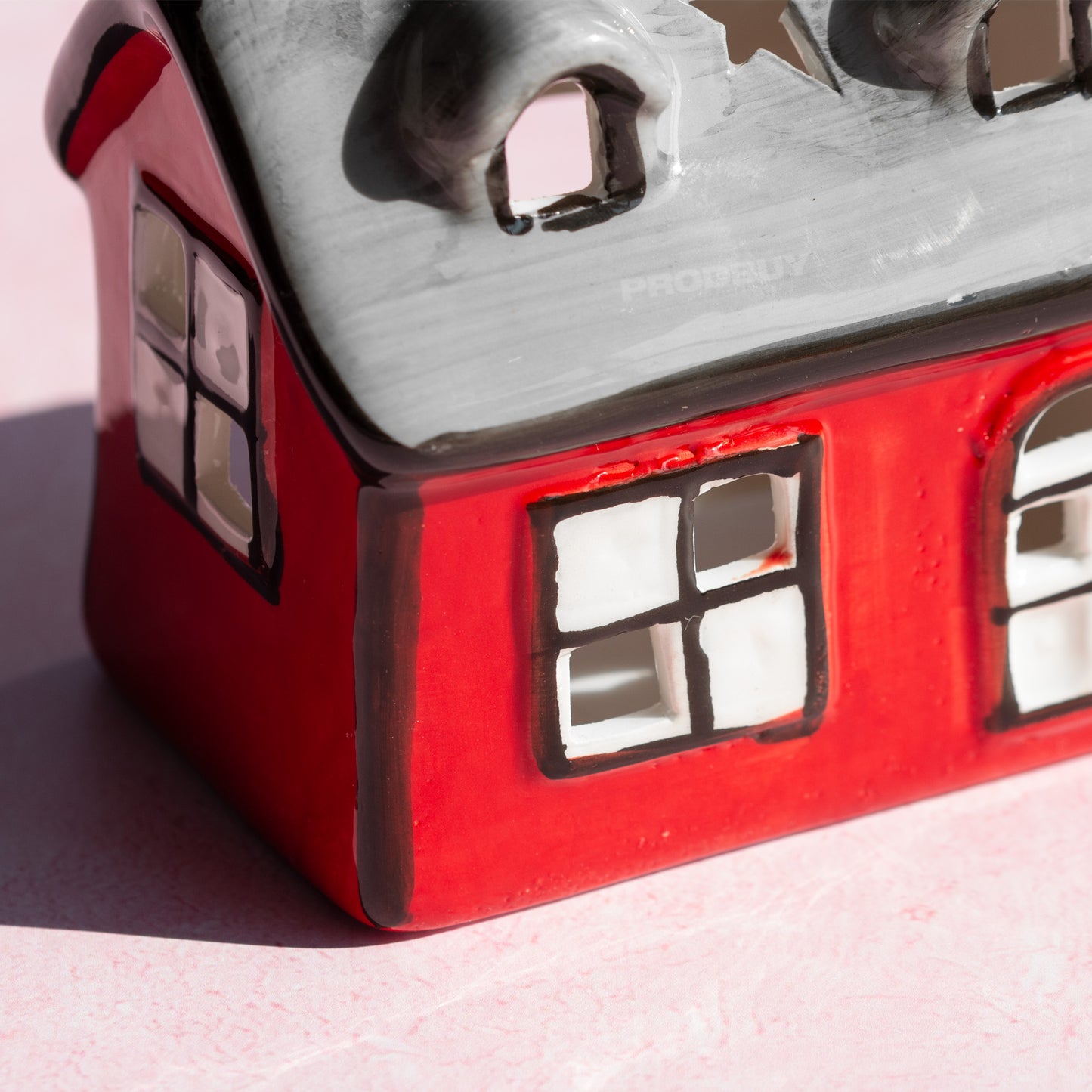 Small Red & Grey House Shaped Ceramic Tea Light Candle Holder